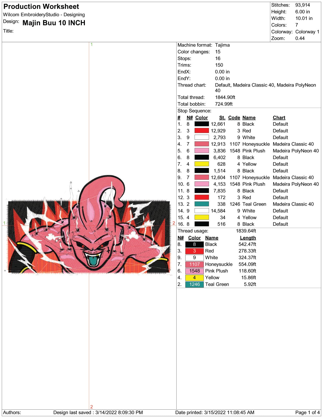 Majin Buu  Embroidery Design Files - 6 Size's