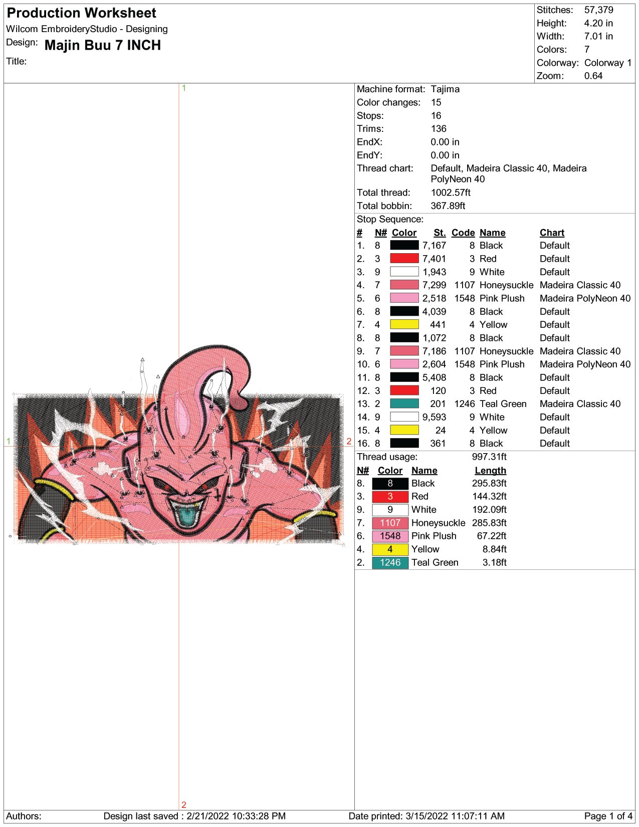 Majin Buu  Embroidery Design Files - 6 Size's