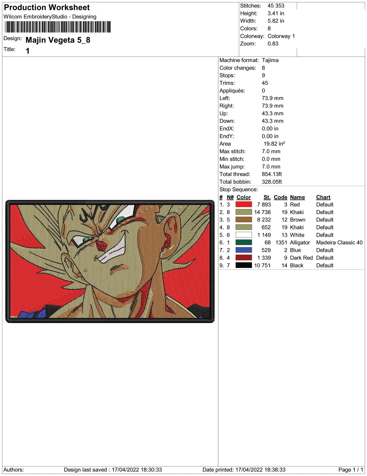 Majin Vegeta Embroidery Design Files - 3 Size's