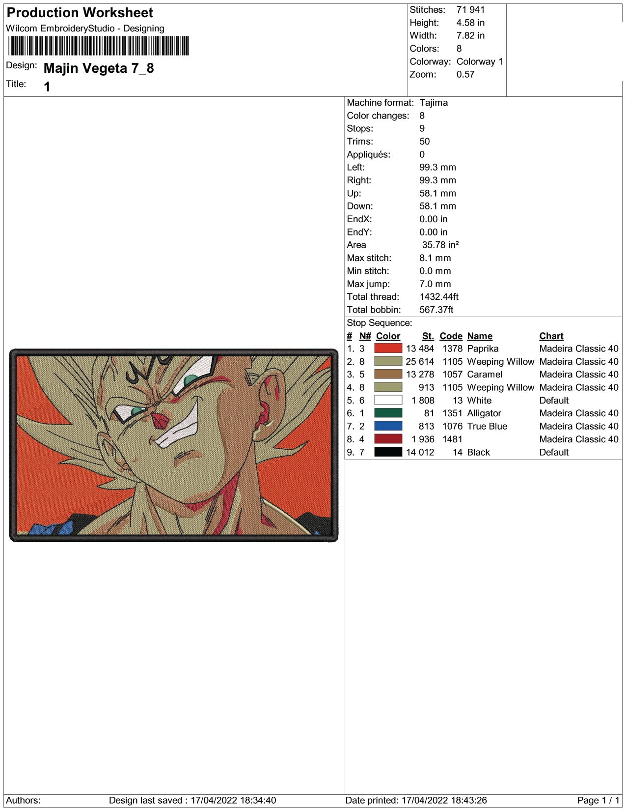 Majin Vegeta Embroidery Design Files - 3 Size's