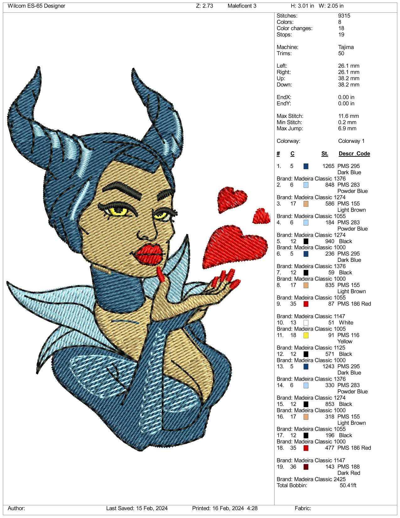 Maleficent Embroidery Design Files - 3 Size's