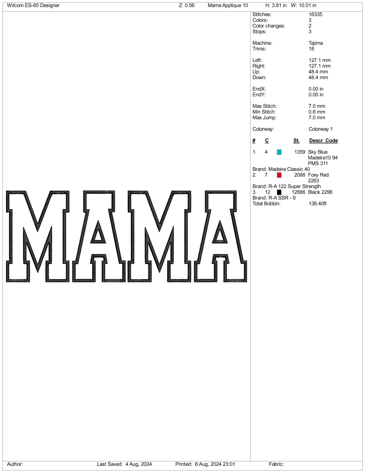 Mama v5 Embroidery Files - 3 Size's