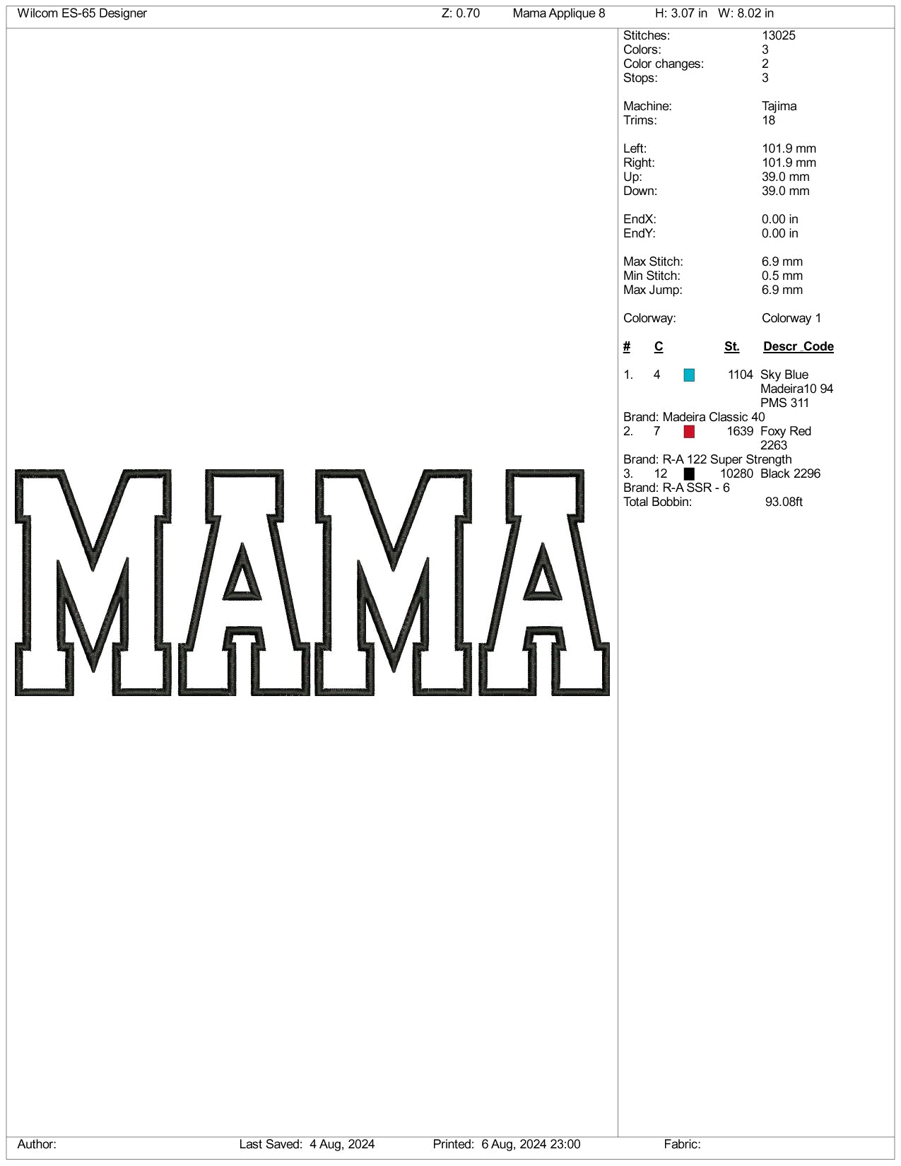 Mama v5 Embroidery Files - 3 Size's