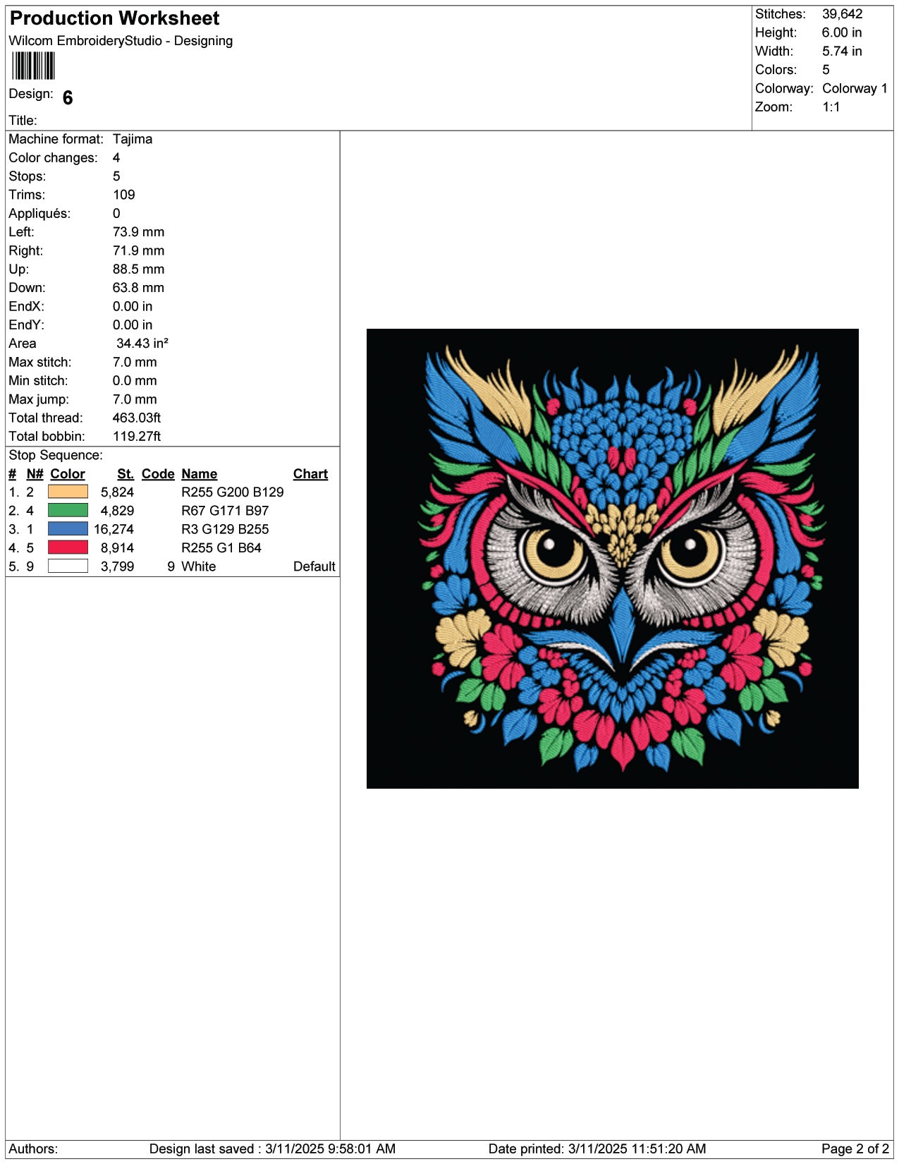 Mandala Owl Embroidery Design Files - 9 Size's