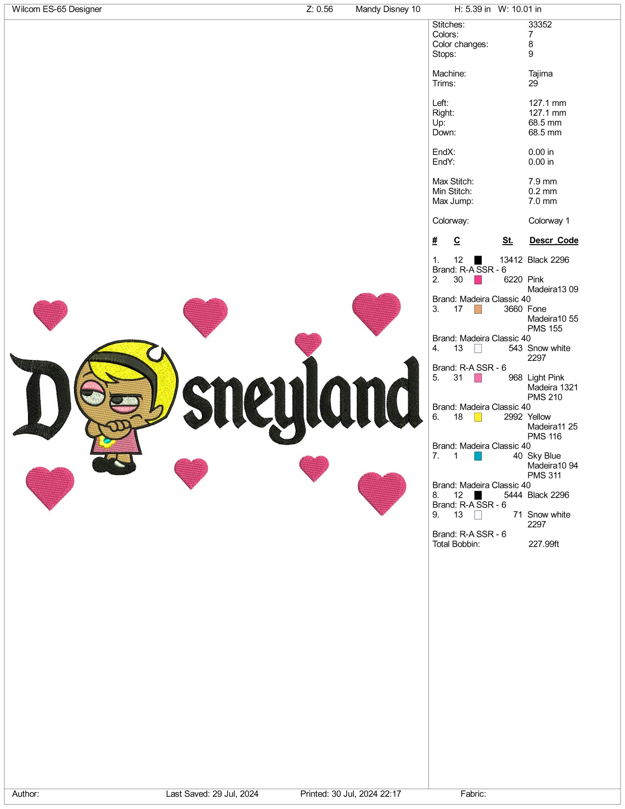 Mnady Disneyland Embroidery Design Files - 3 Size's