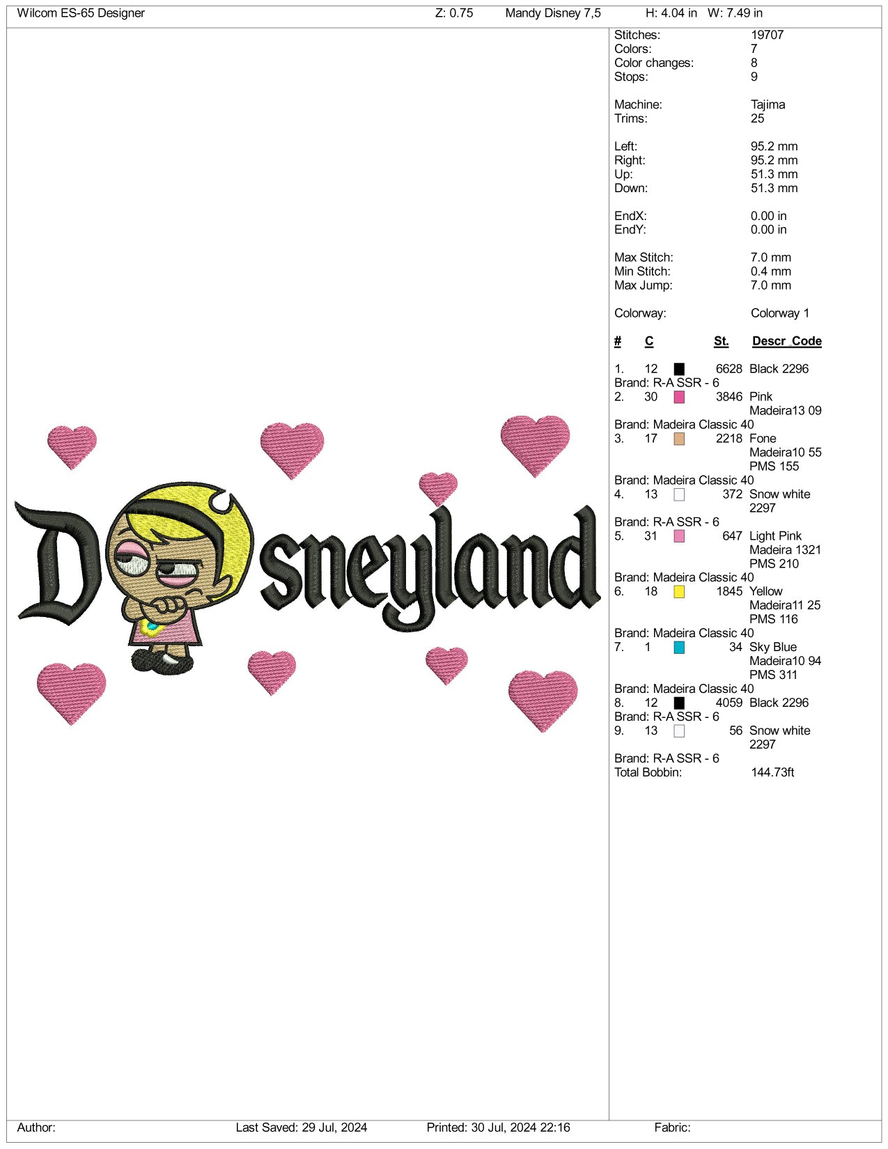 Mnady Disneyland Embroidery Design Files - 3 Size's