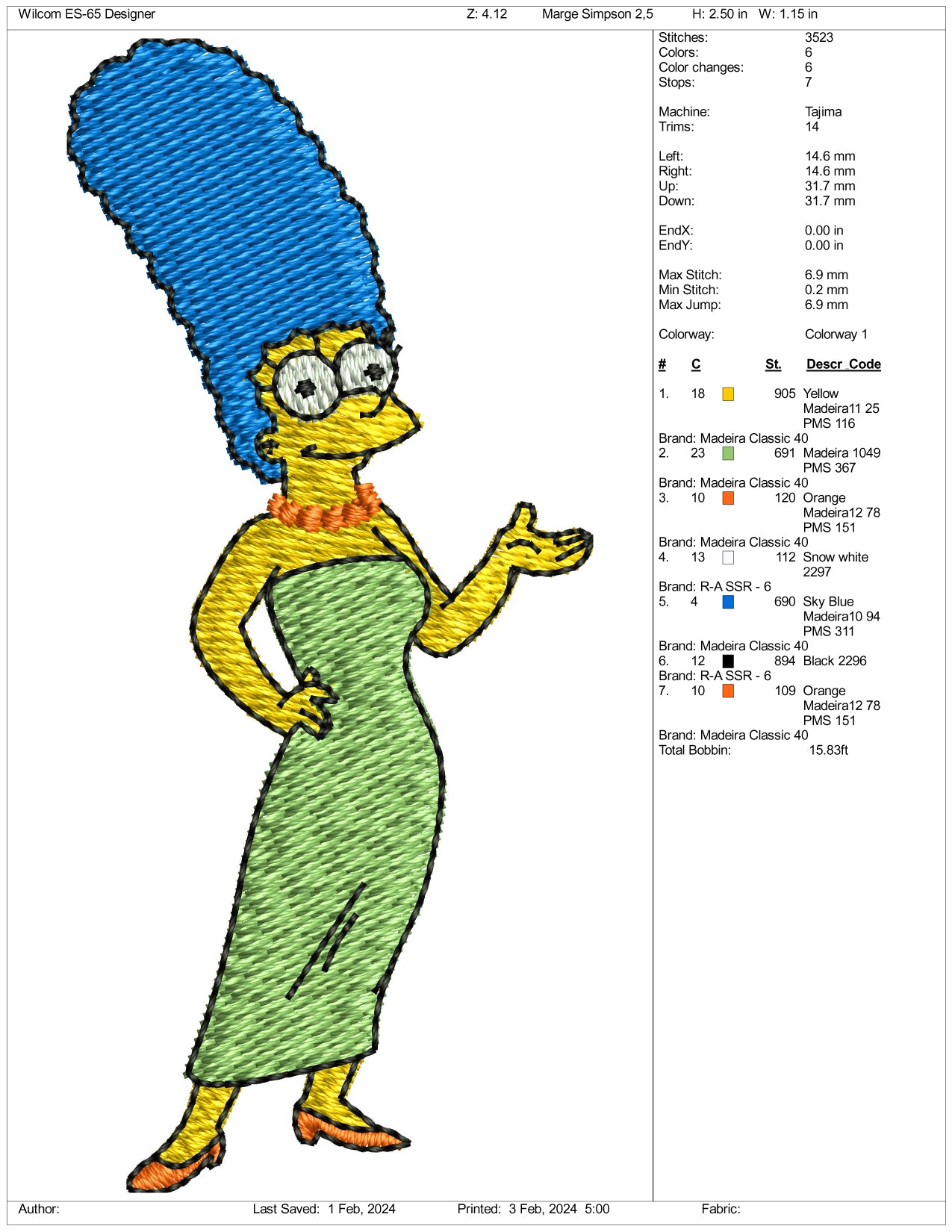 Marge Simpson Embroidery Design Files - 3 Size's