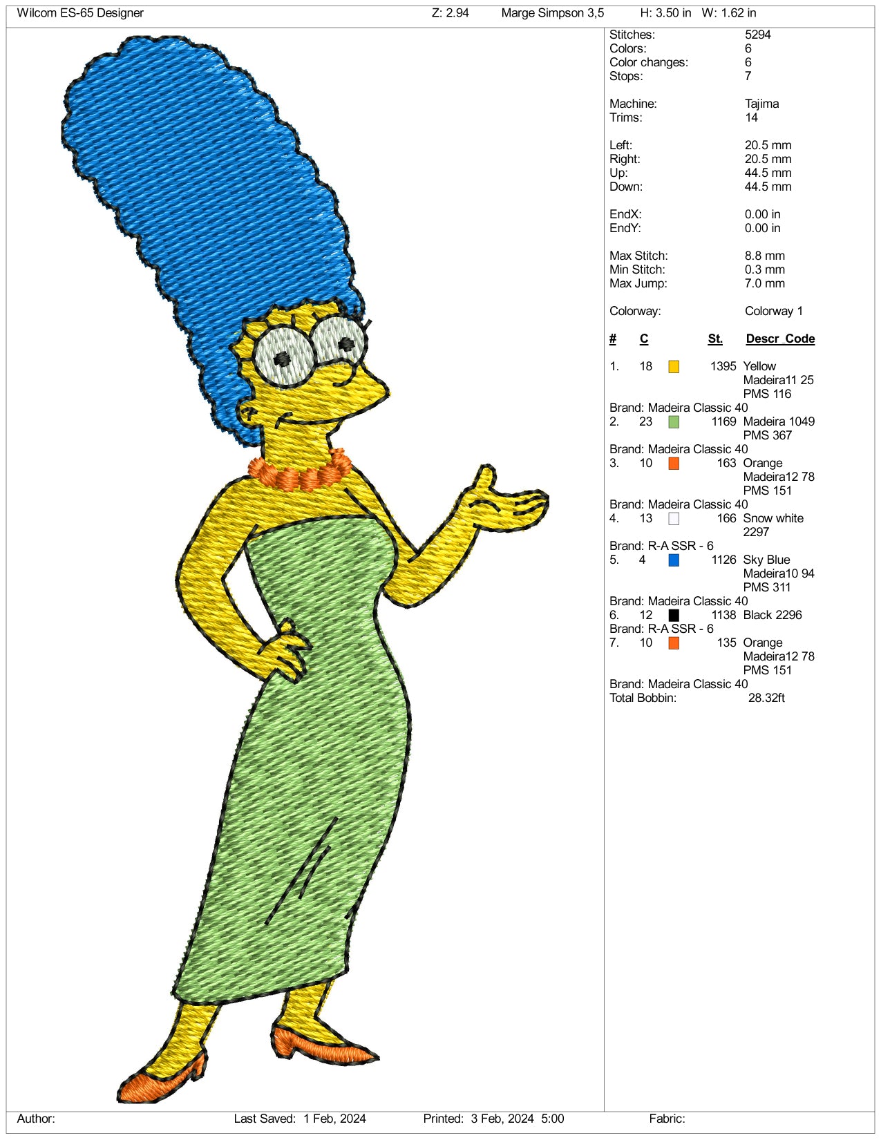 Marge Simpson Embroidery Design Files - 3 Size's