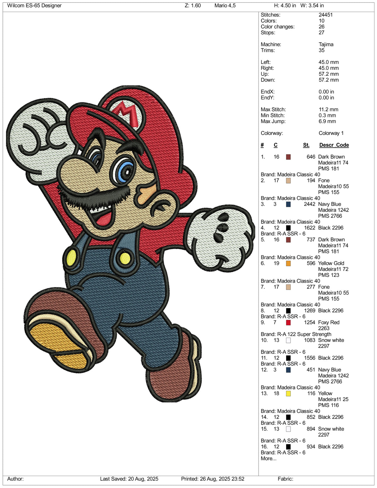 Mario Custom Design Super Mario v2 Embroidery Files - 3 Size's – Online Embroidery Designs