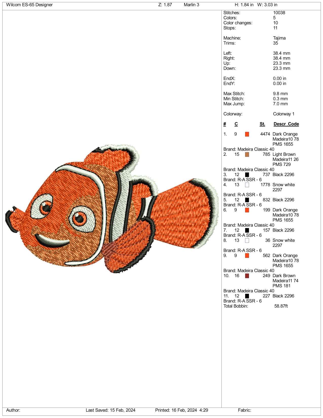 Finding Nemo Embroidery Design Files - 3 Size's