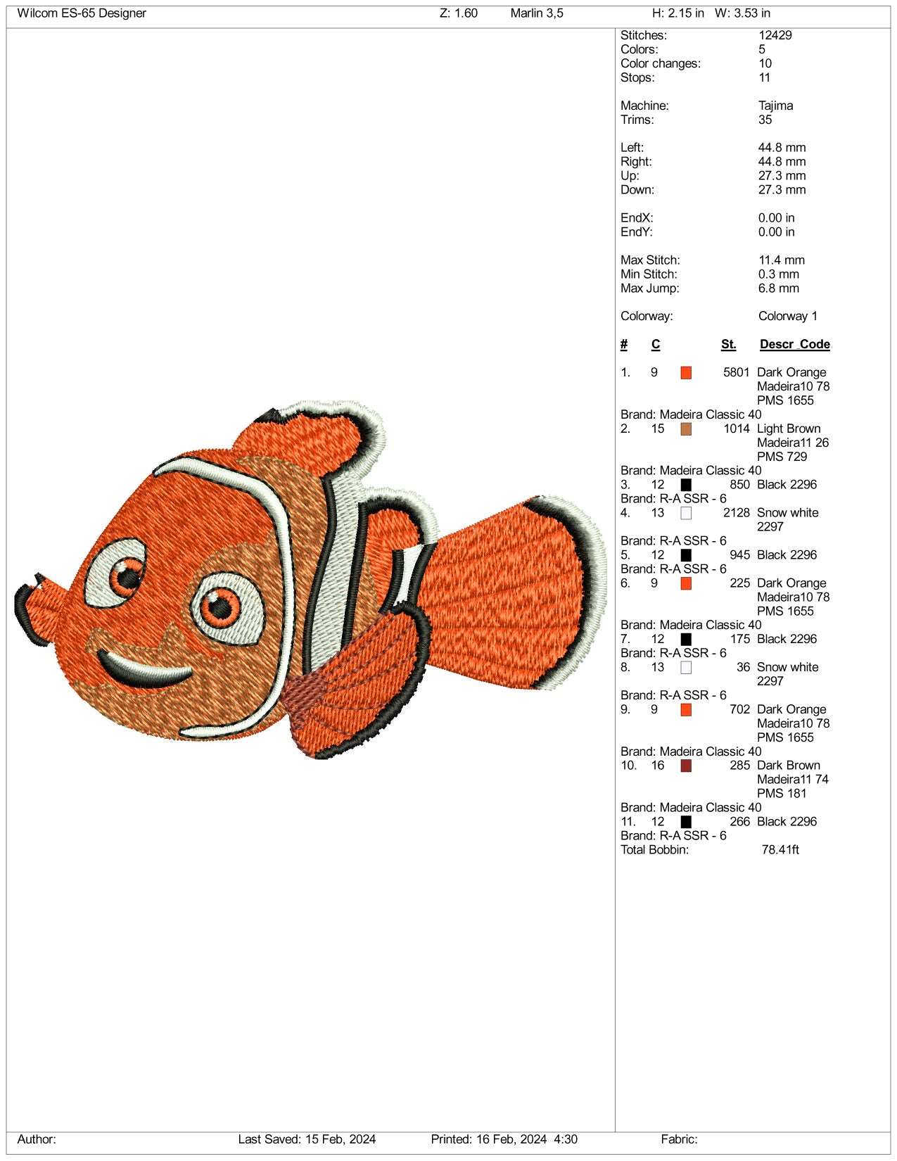 Finding Nemo Embroidery Design Files - 3 Size's