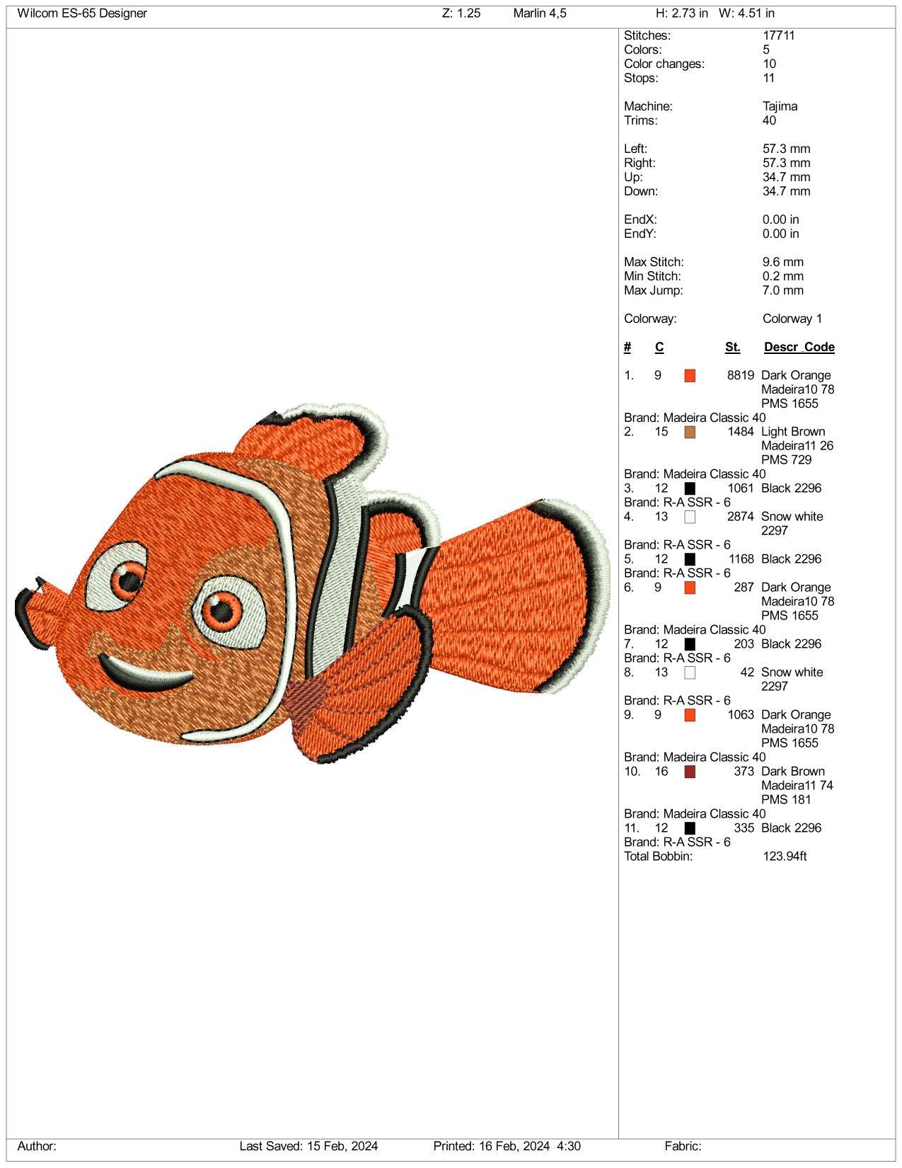 Finding Nemo Embroidery Design Files - 3 Size's