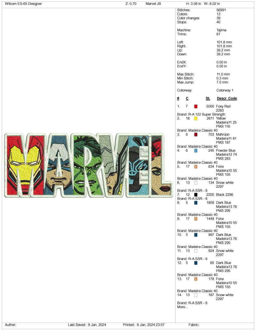 Marvel Embroidery Design Files - 3 Size's