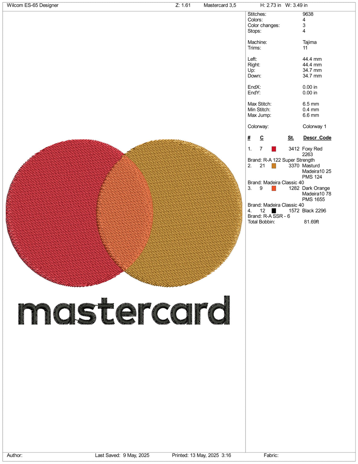 Mastercard Logo Embroidery Design Files - 3 Size's – Online Embroidery ...