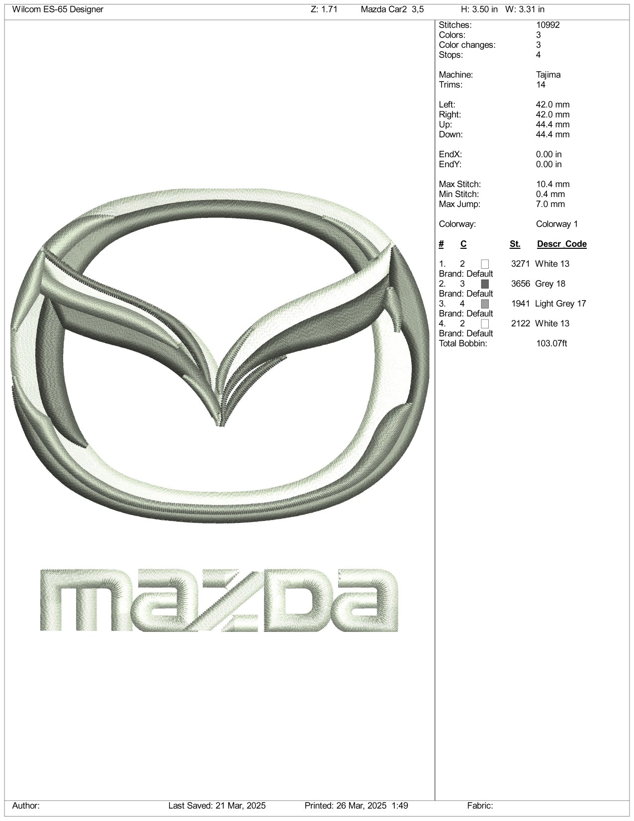 Archivos de diseño de bordado del logotipo de Mazda v2 (3 tamaños)
