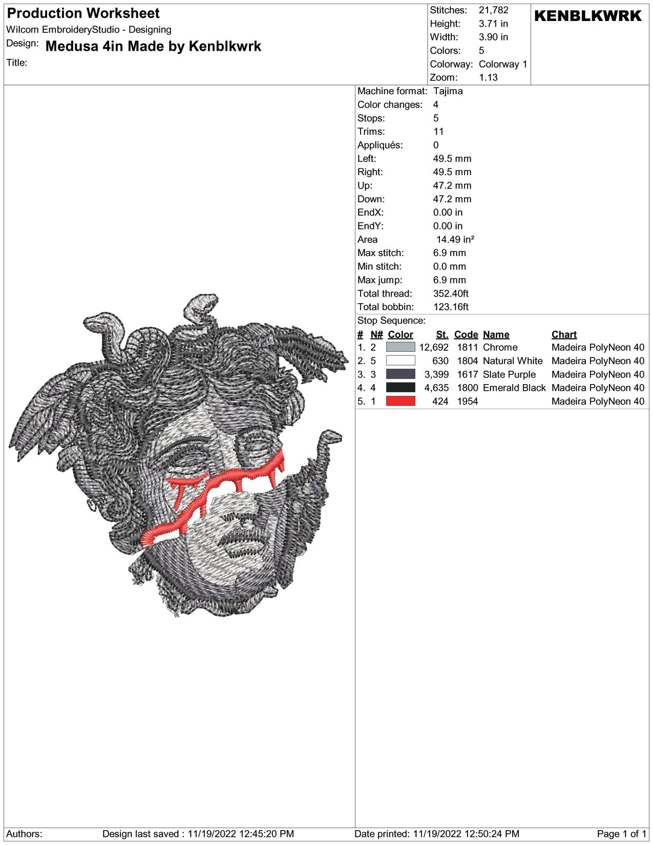 Medusa v2 Embroidery Design Files - 2 Size's