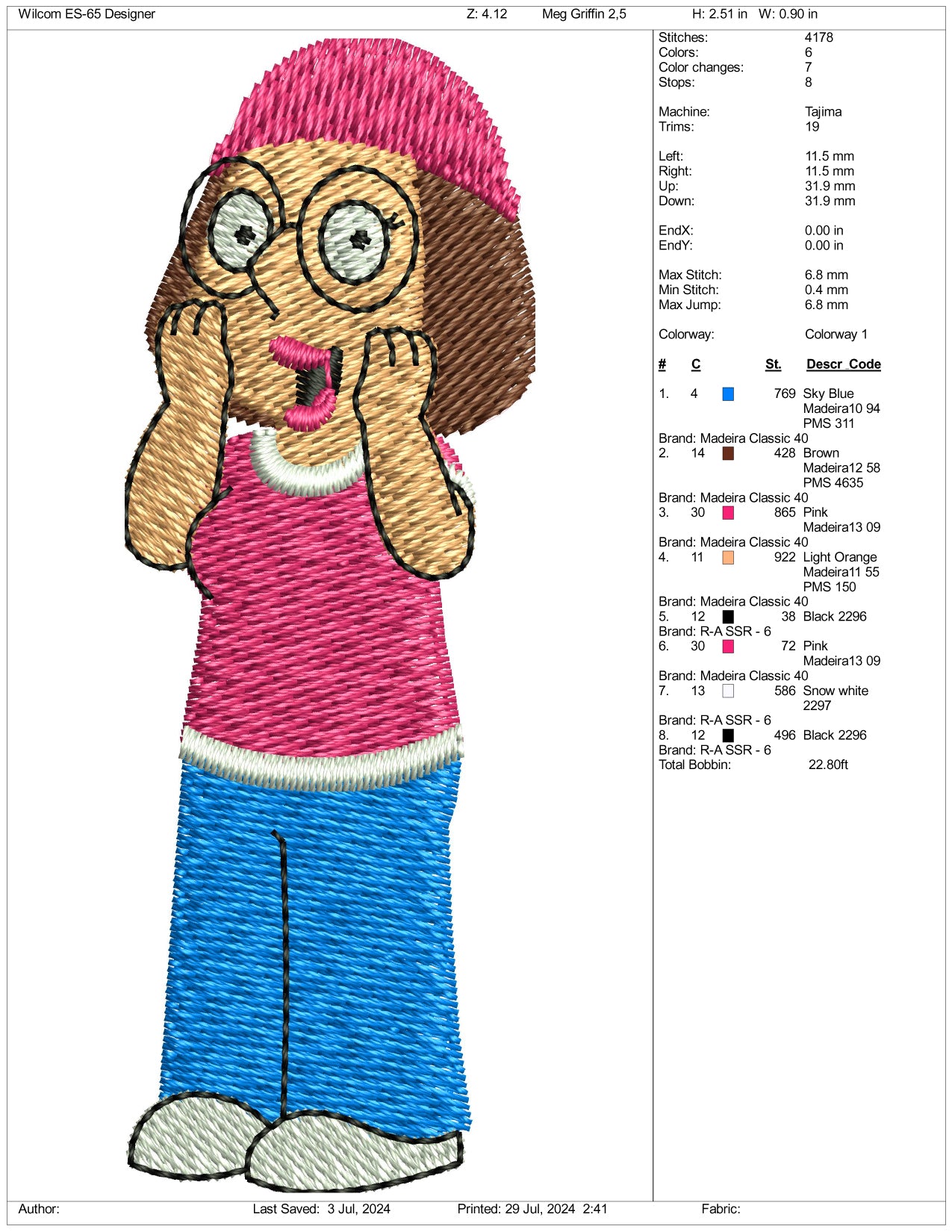 Meg Griffin Embroidery Design Files - 3 Size's