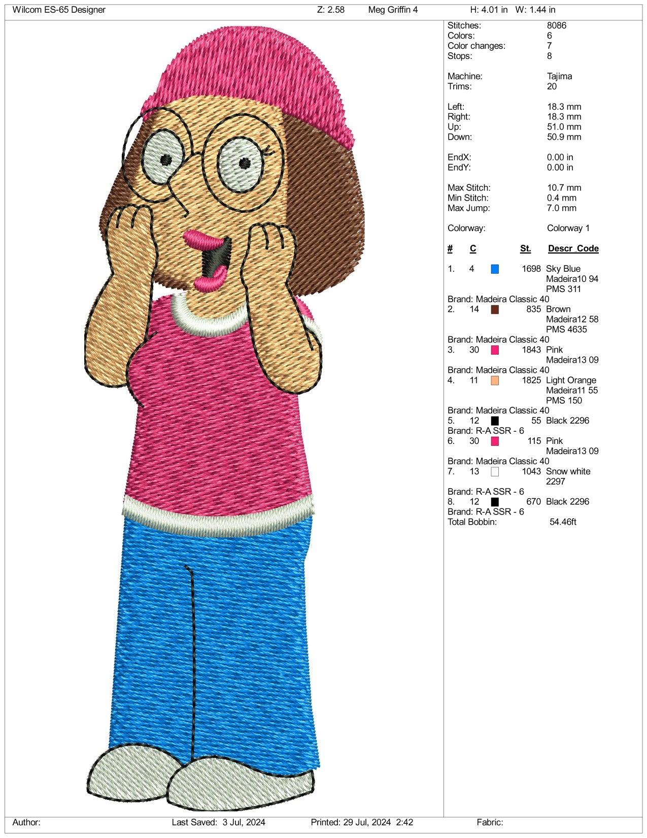 Meg Griffin Embroidery Design Files - 3 Size's