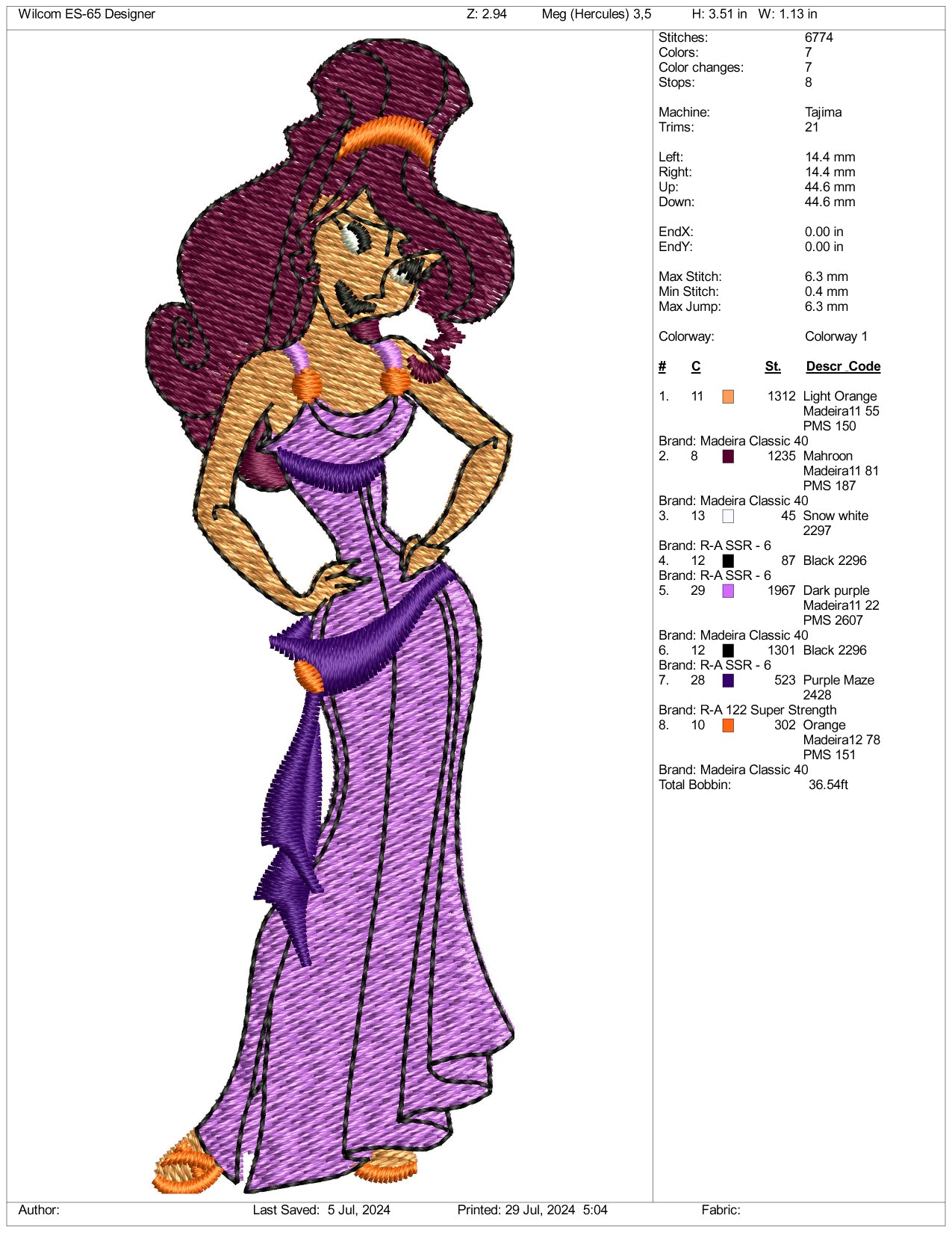 Megara Embroidery Design Files - 3 Size's