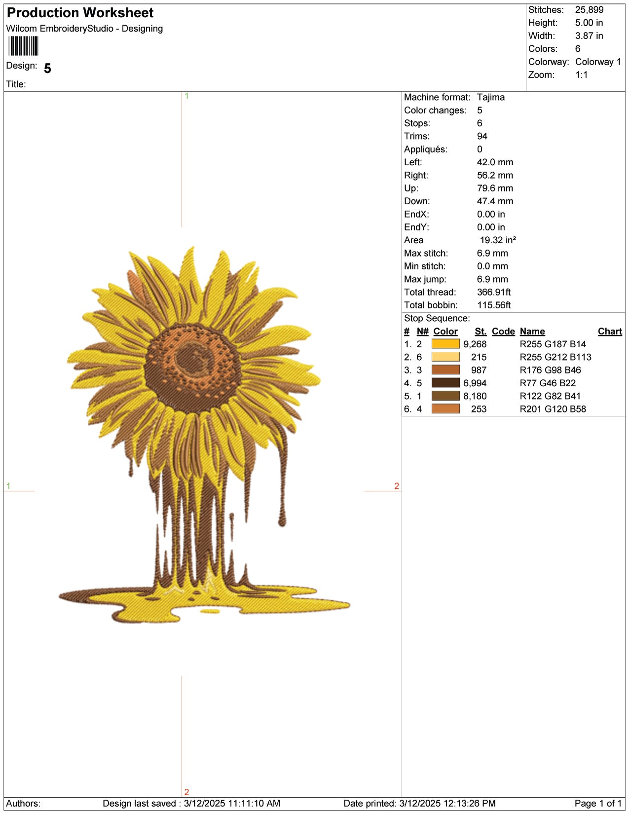 Melting Sunflower Embroidery Design Files - 9 Size's