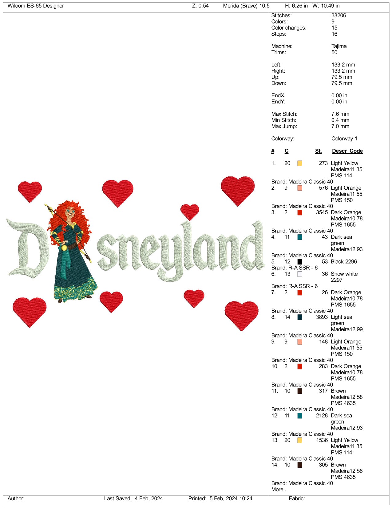 Princess Merida Disneyland Embroidery Design Files - 3 Size's