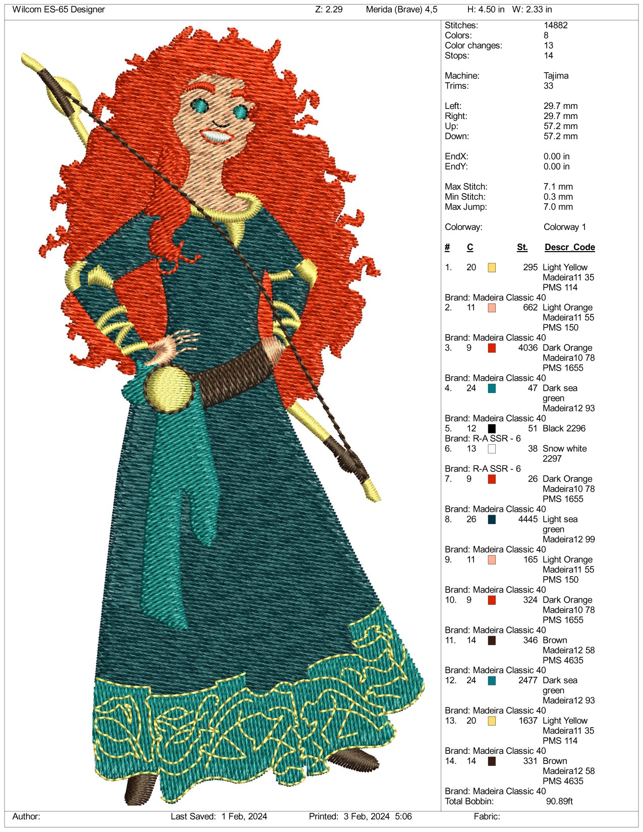 Princess Merida Embroidery Design Files - 3 Size's