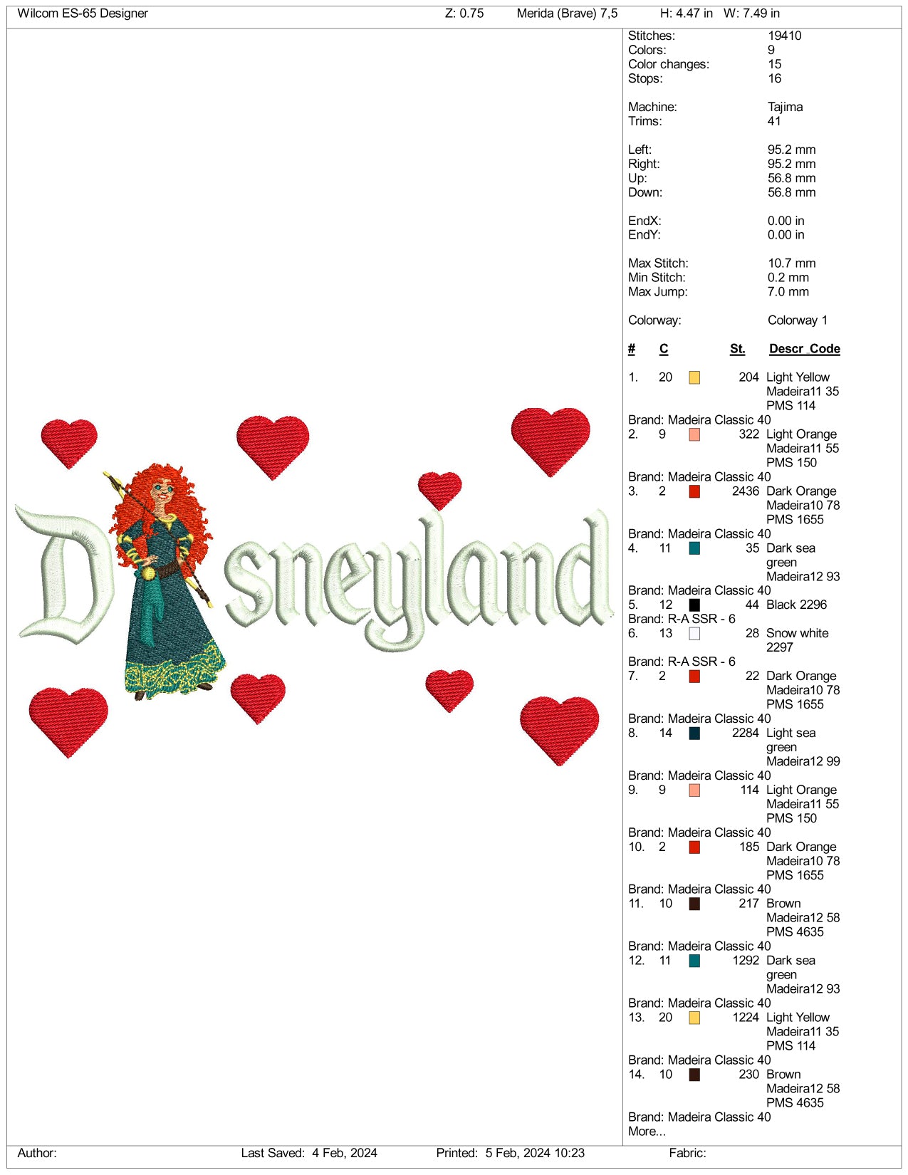 Princess Merida Disneyland Embroidery Design Files - 3 Size's