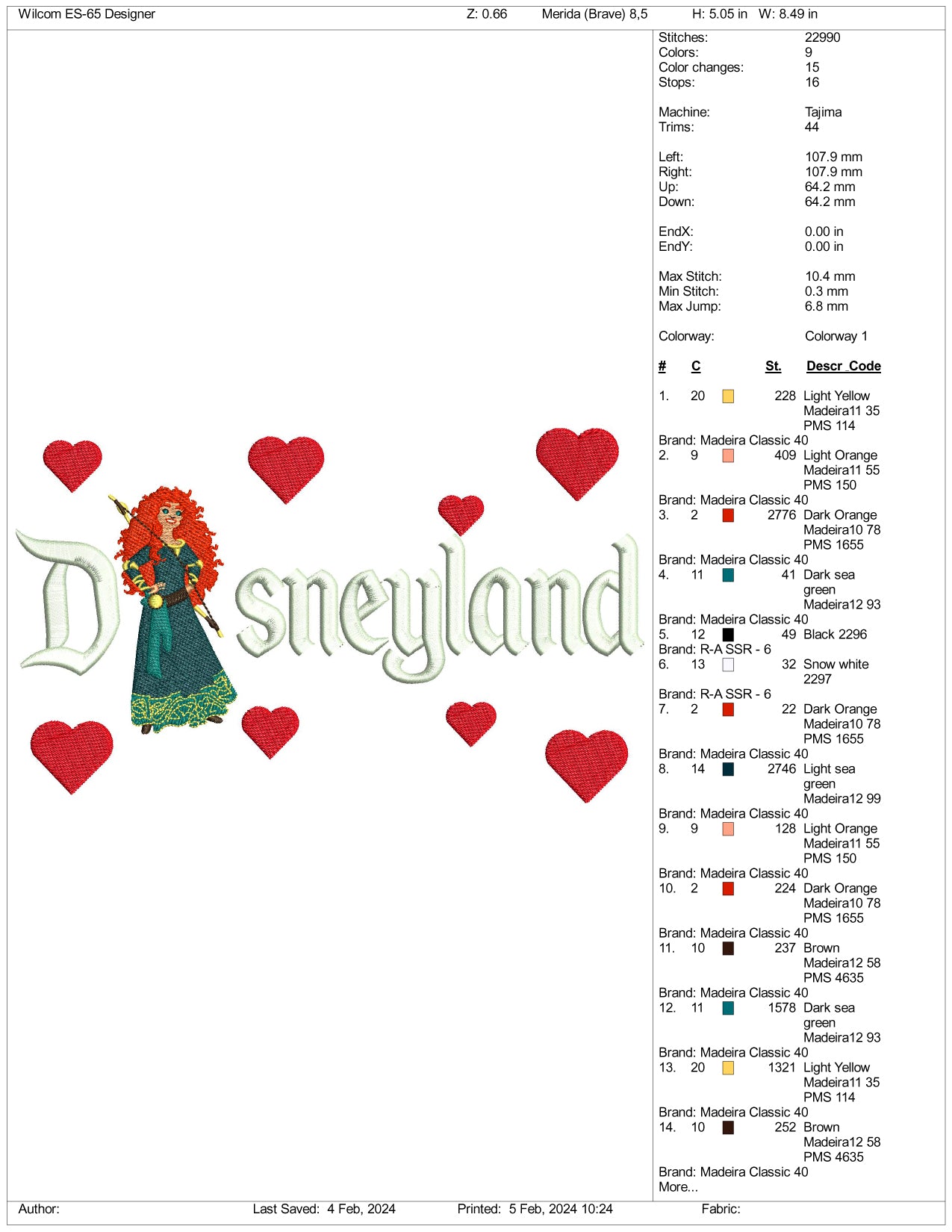 Princess Merida Disneyland Embroidery Design Files - 3 Size's