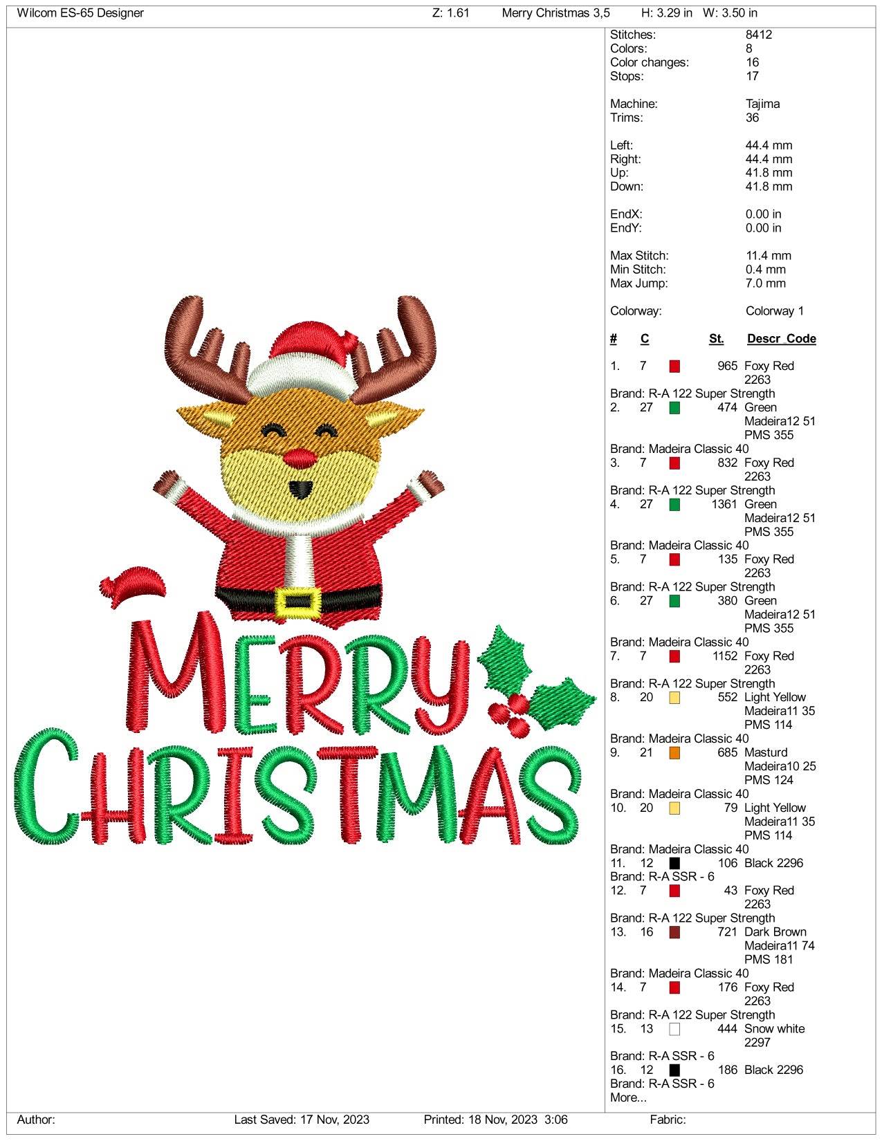 Merry Christmas v5 Embroidery Design Files - 3 Size's