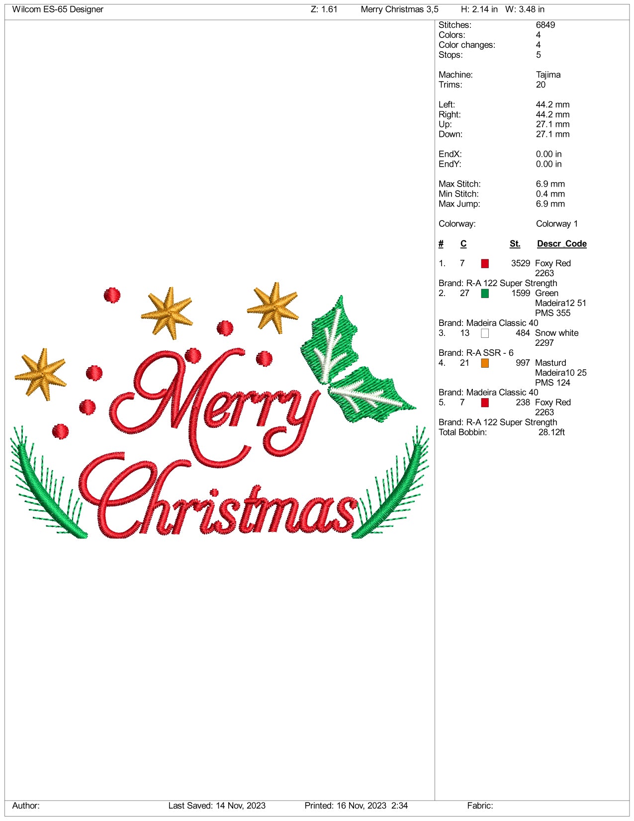 Merry Christmas v2 Embroidery Design Files - 3 Size's