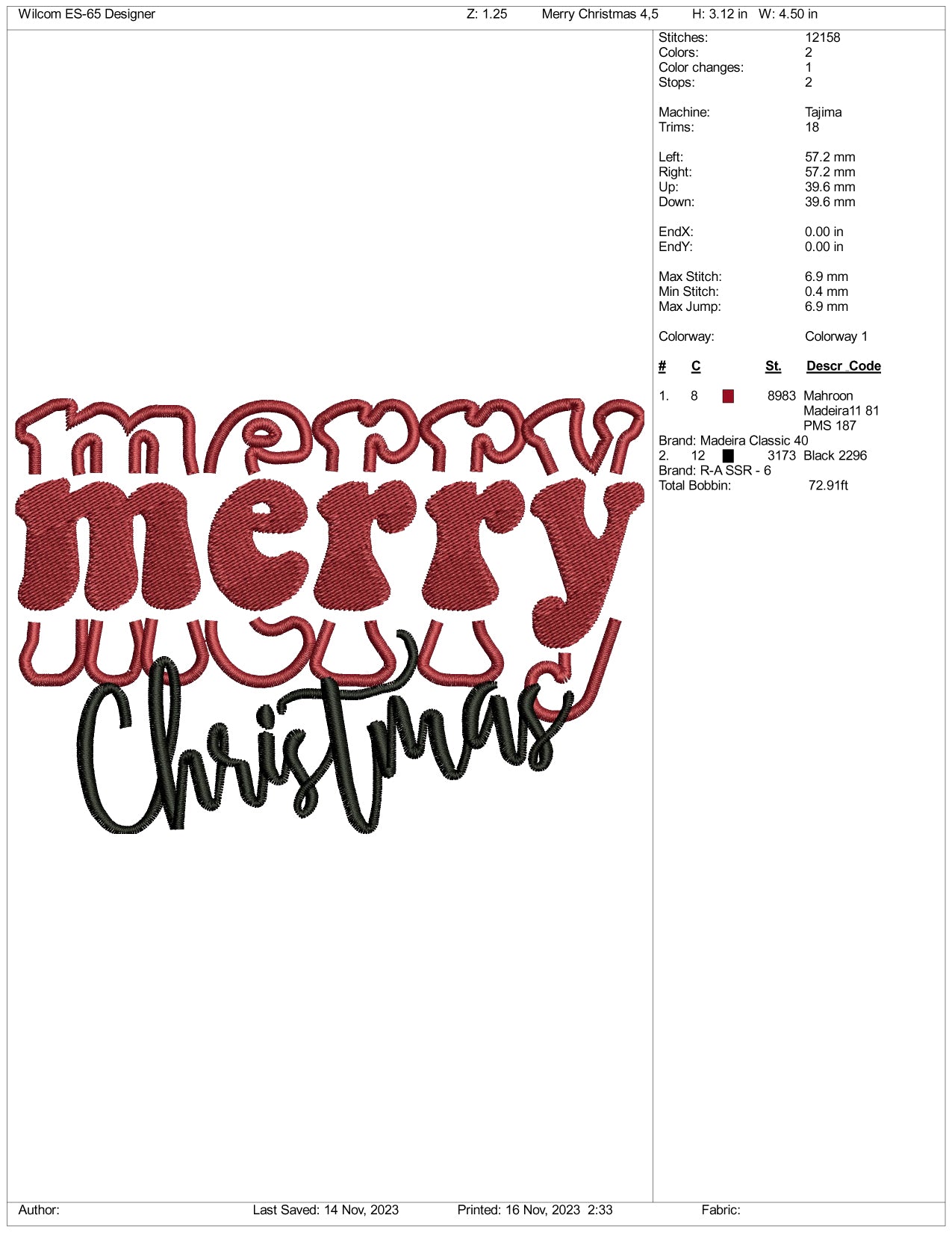 Merry Christmas v3 Embroidery Design Files - 3 Size's