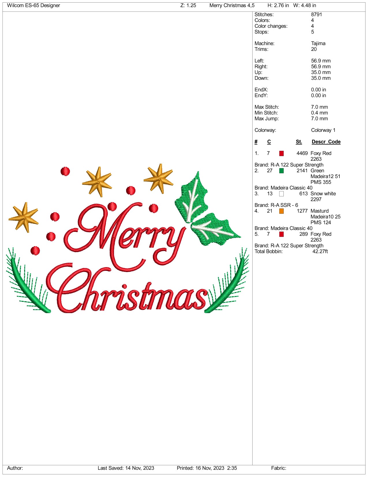 Merry Christmas v2 Embroidery Design Files - 3 Size's