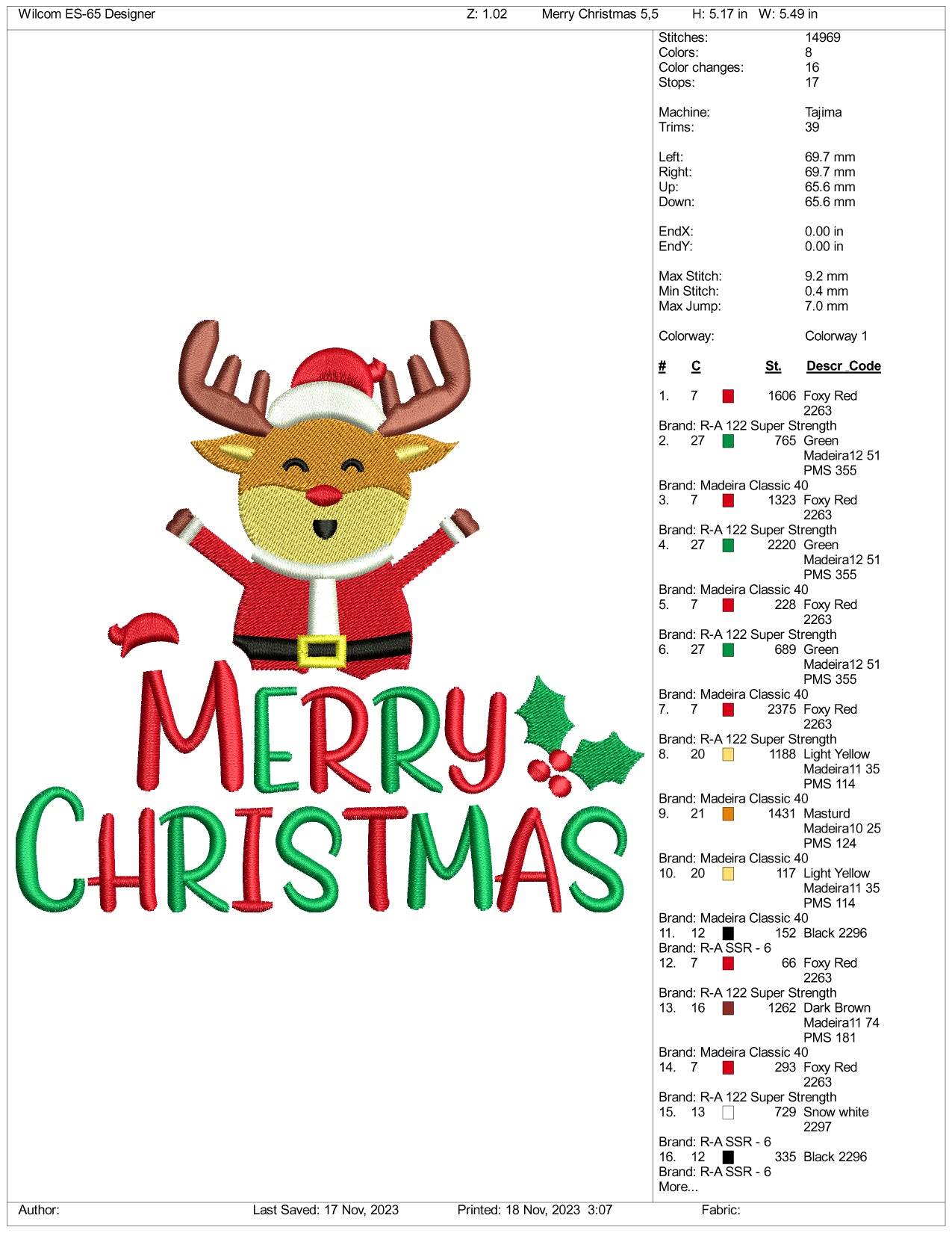 Merry Christmas v5 Embroidery Design Files - 3 Size's