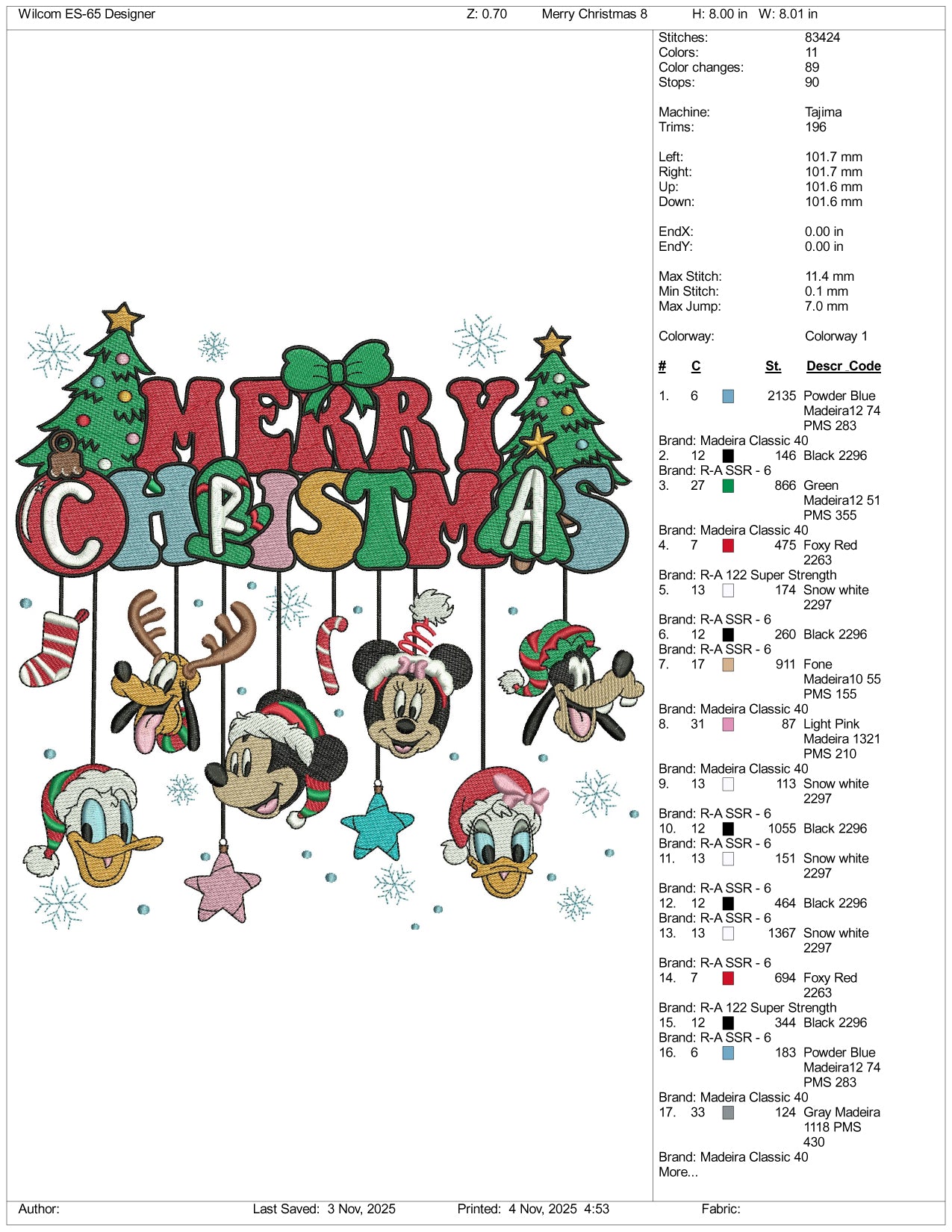 Merry Christmas Disney Embroidery Design Files - 3 Size's