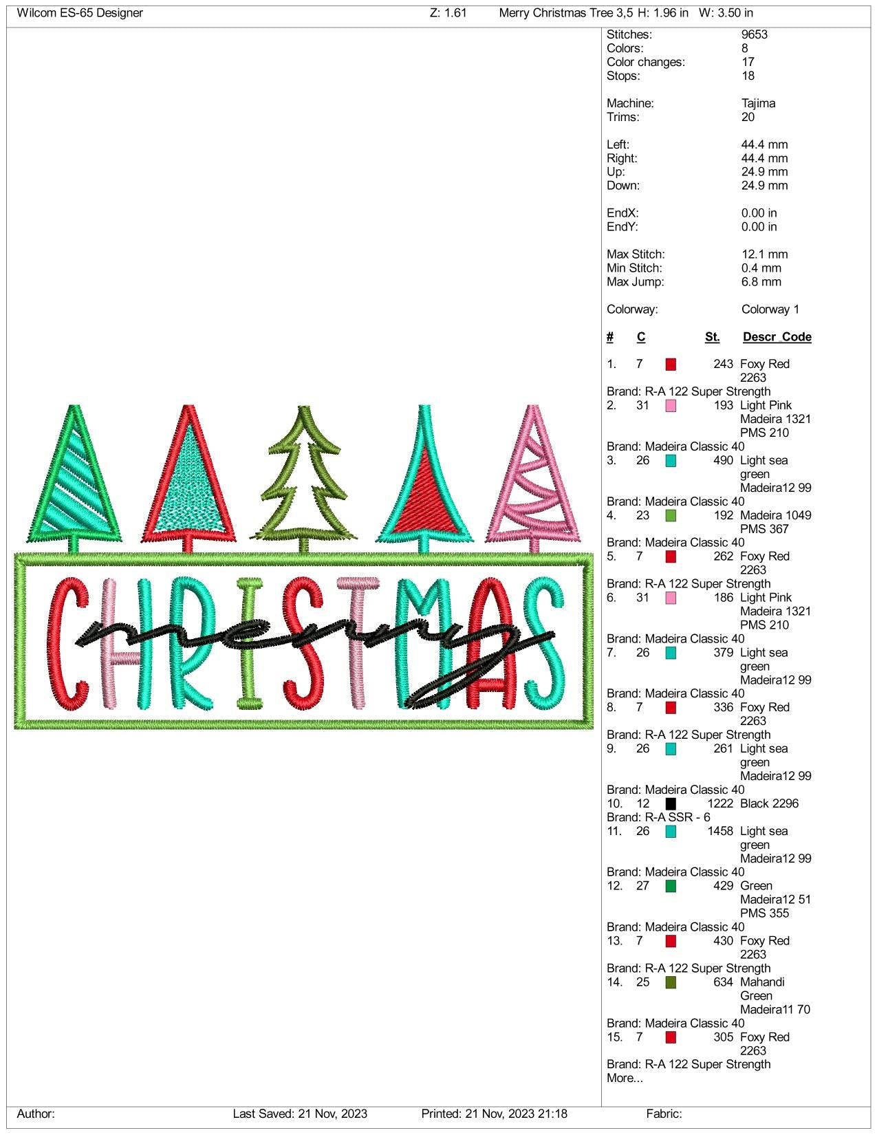 Merry Christmas v7 Embroidery Design Files - 3 Size's