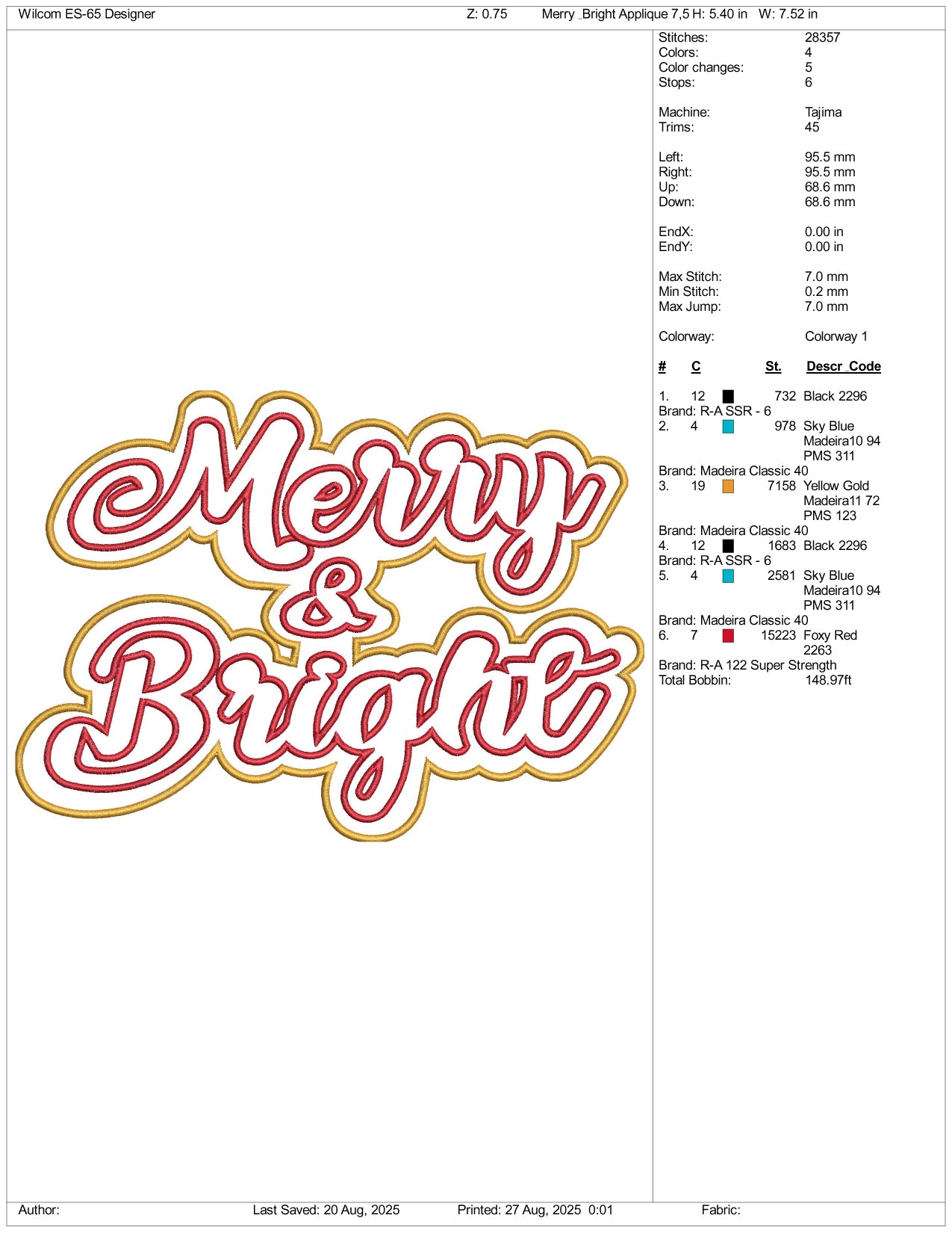 Merry & Bright Applique Embroidery Files - 3 Size's