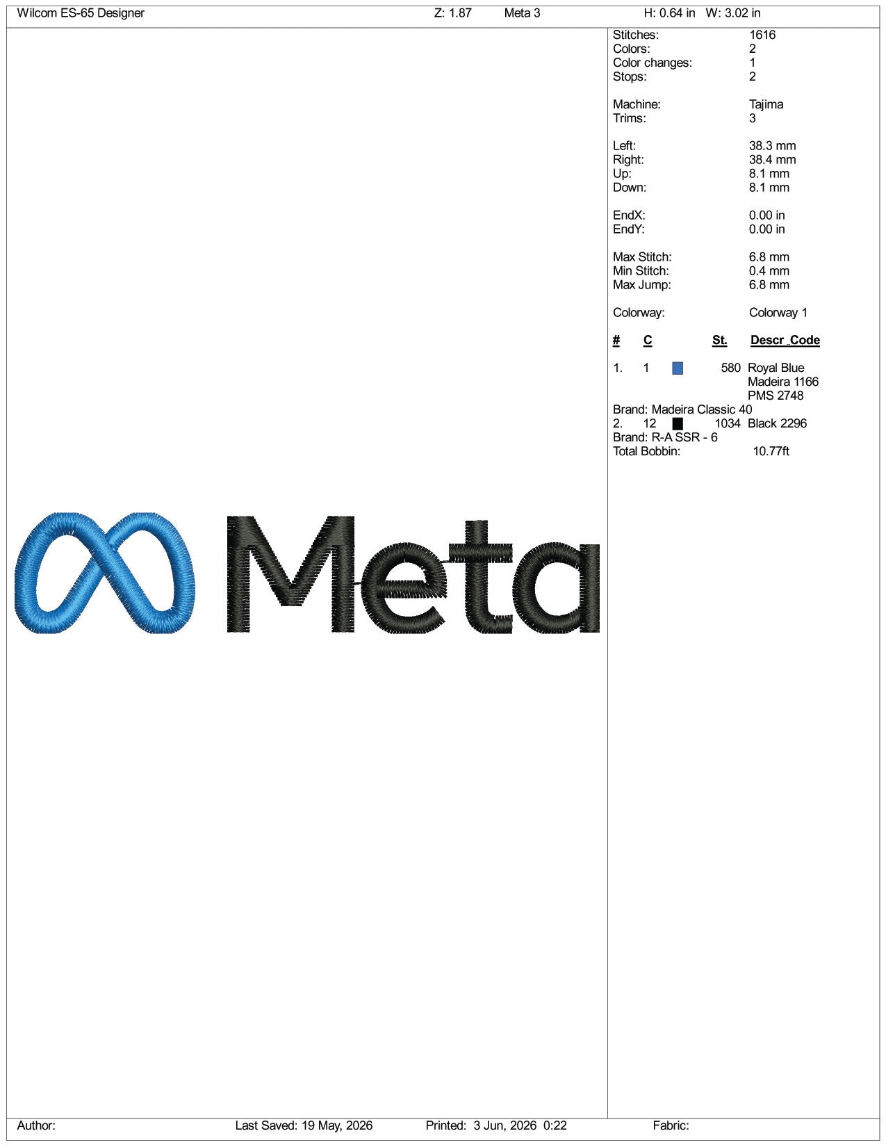 Meta Logo Embroidery Design Files - 3 Size's