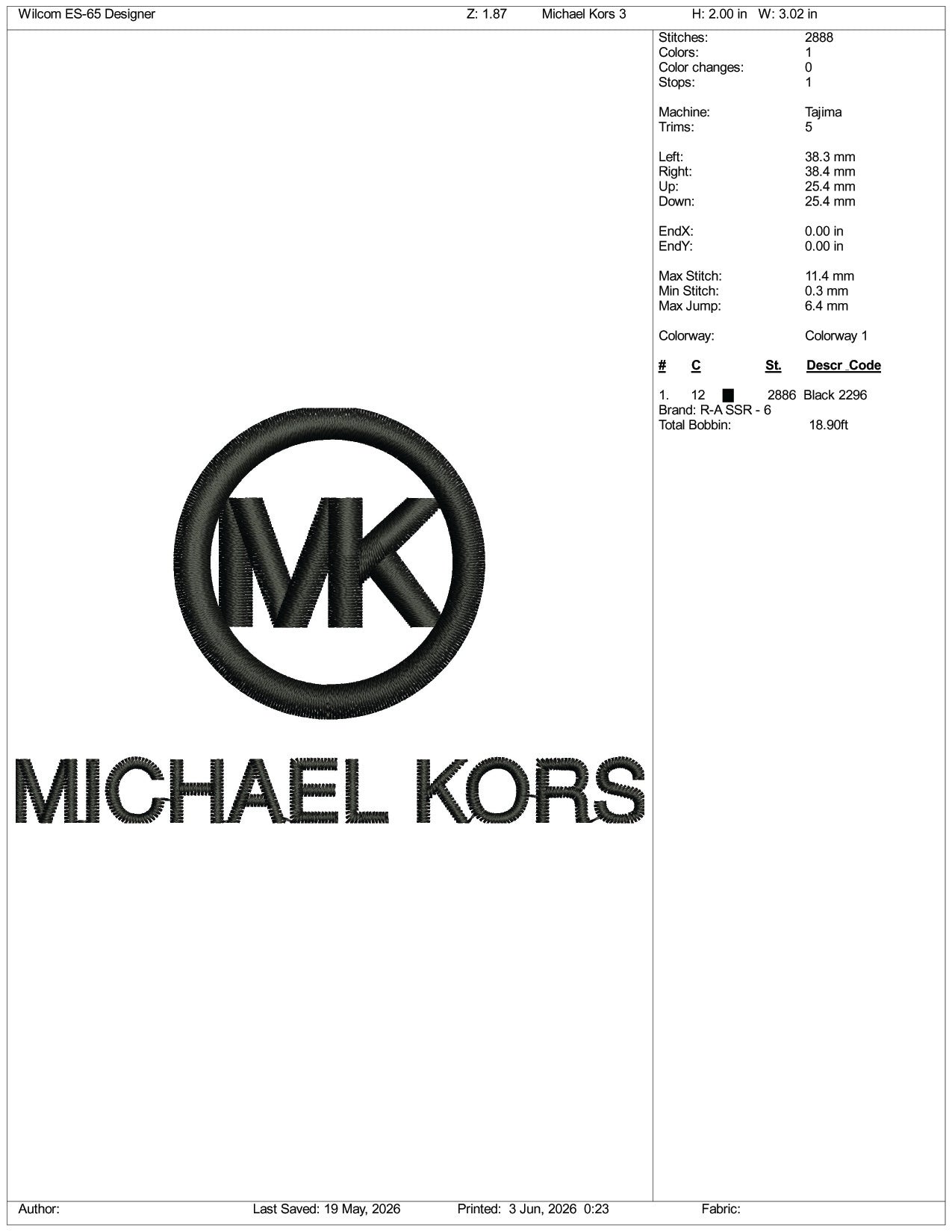Michael Kors Logo Embroidery Design Files - 3 Size's