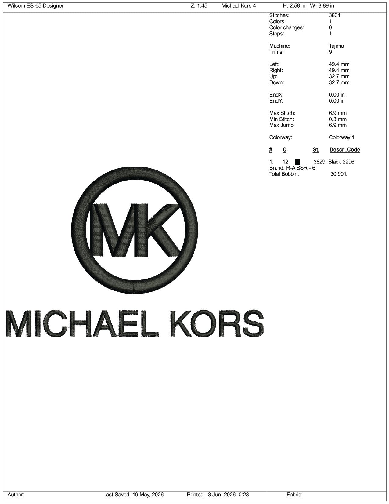 Michael Kors Logo Embroidery Design Files - 3 Size's