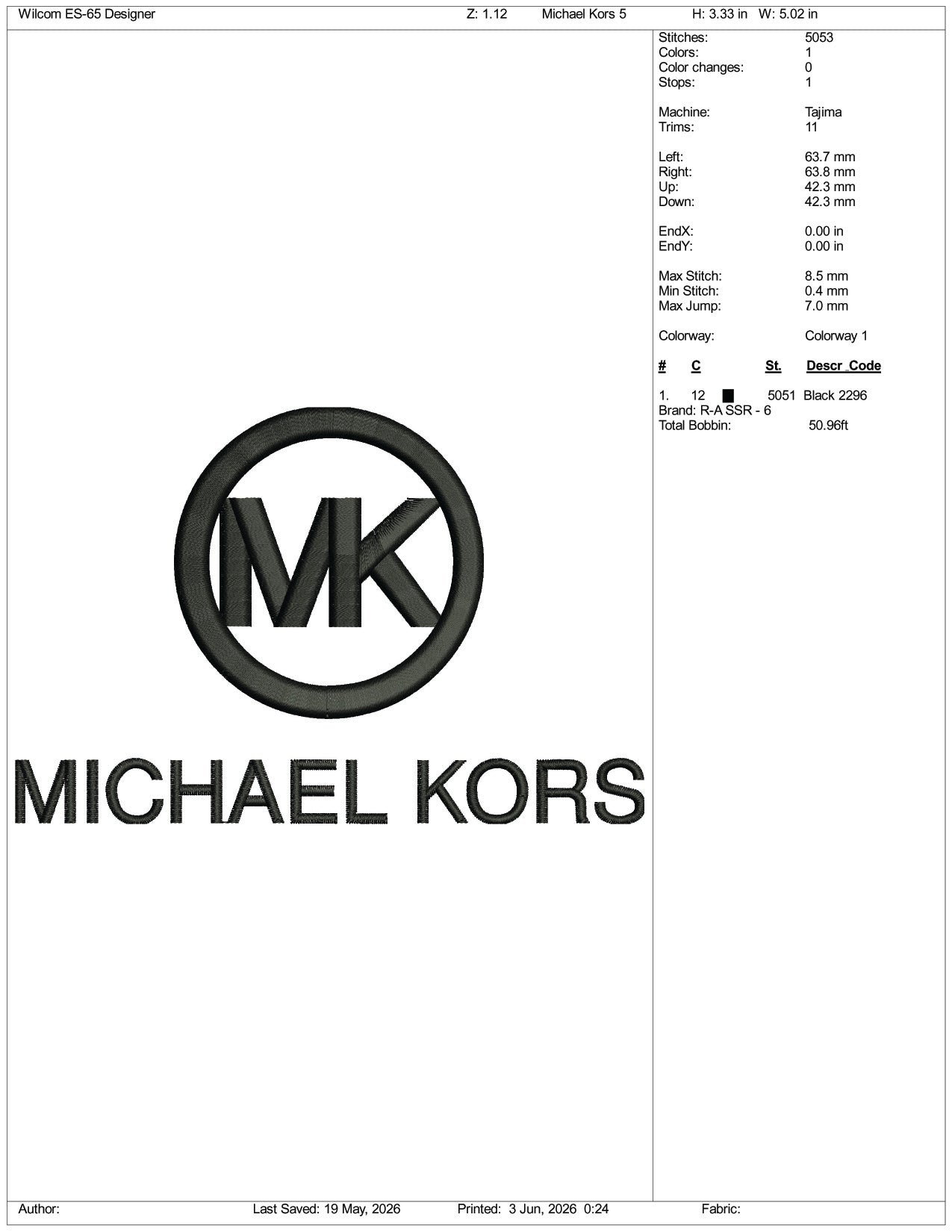 Michael Kors Logo Embroidery Design Files - 3 Size's