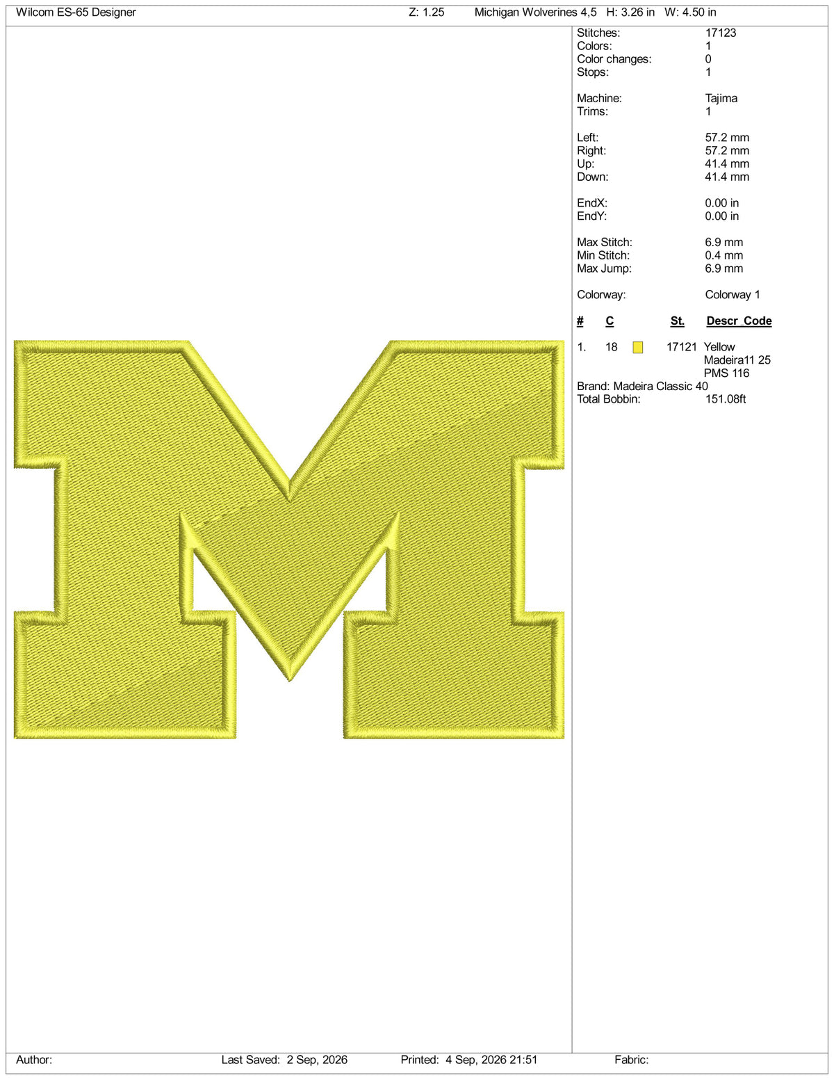 Michigan Wolverines Logo Embroidery Design Files - 3 Size's