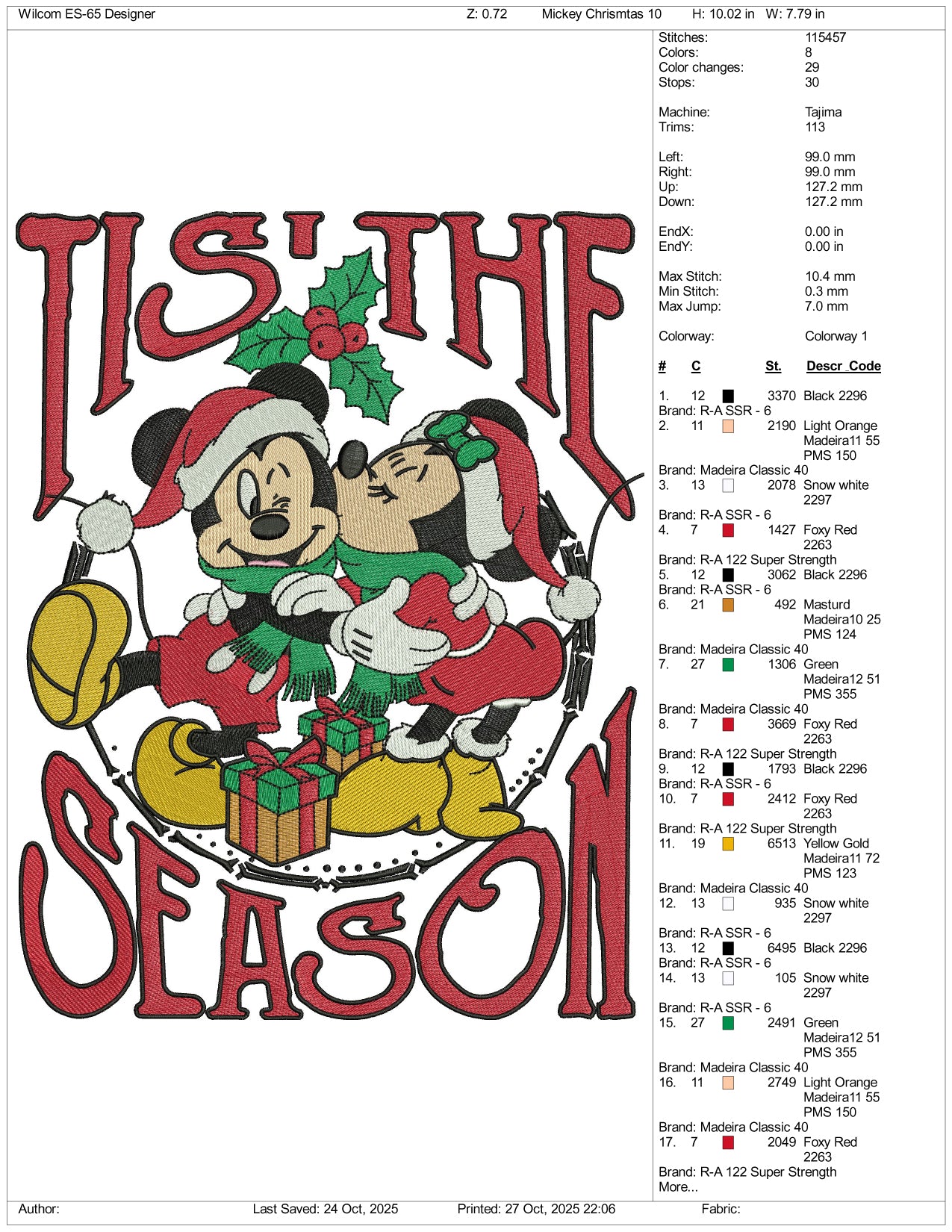 Tis The Season Mickey Mouse Embroidery Design Files - 4 Size's