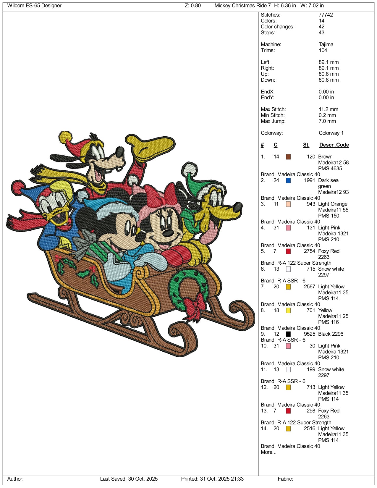 Disney Friends Sleigh Embroidery Design Files - 3 Size's