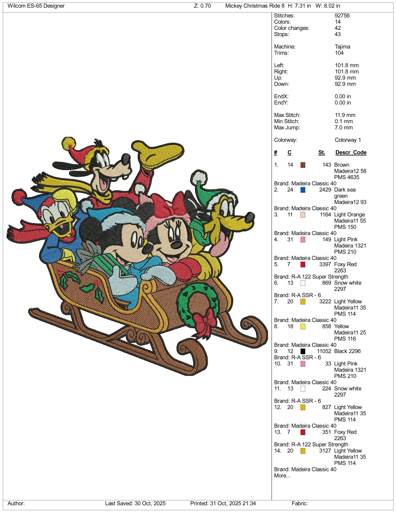Disney Friends Sleigh Embroidery Design Files - 3 Size's