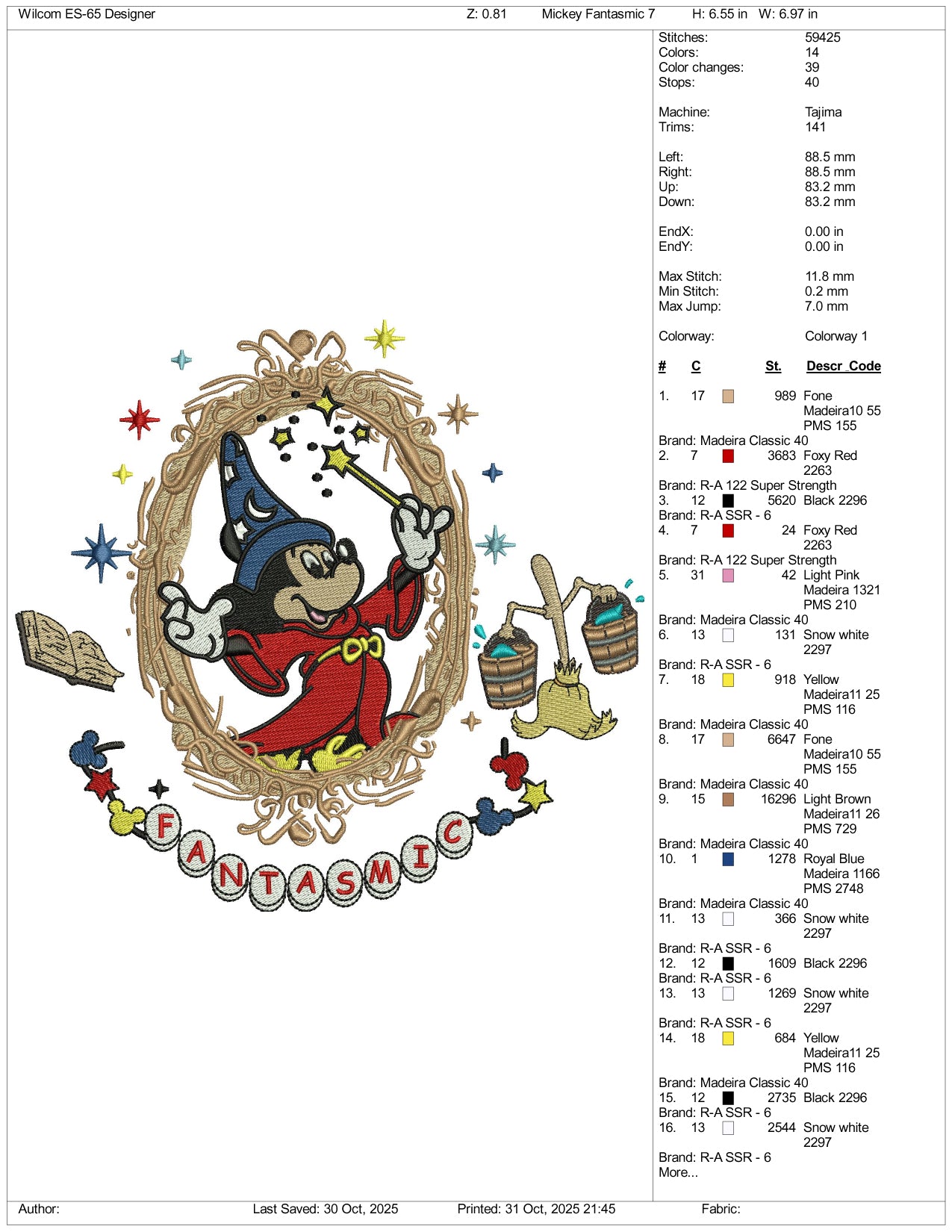 Magician Mickey Mouse Embroidery Design Files - 3 Size's