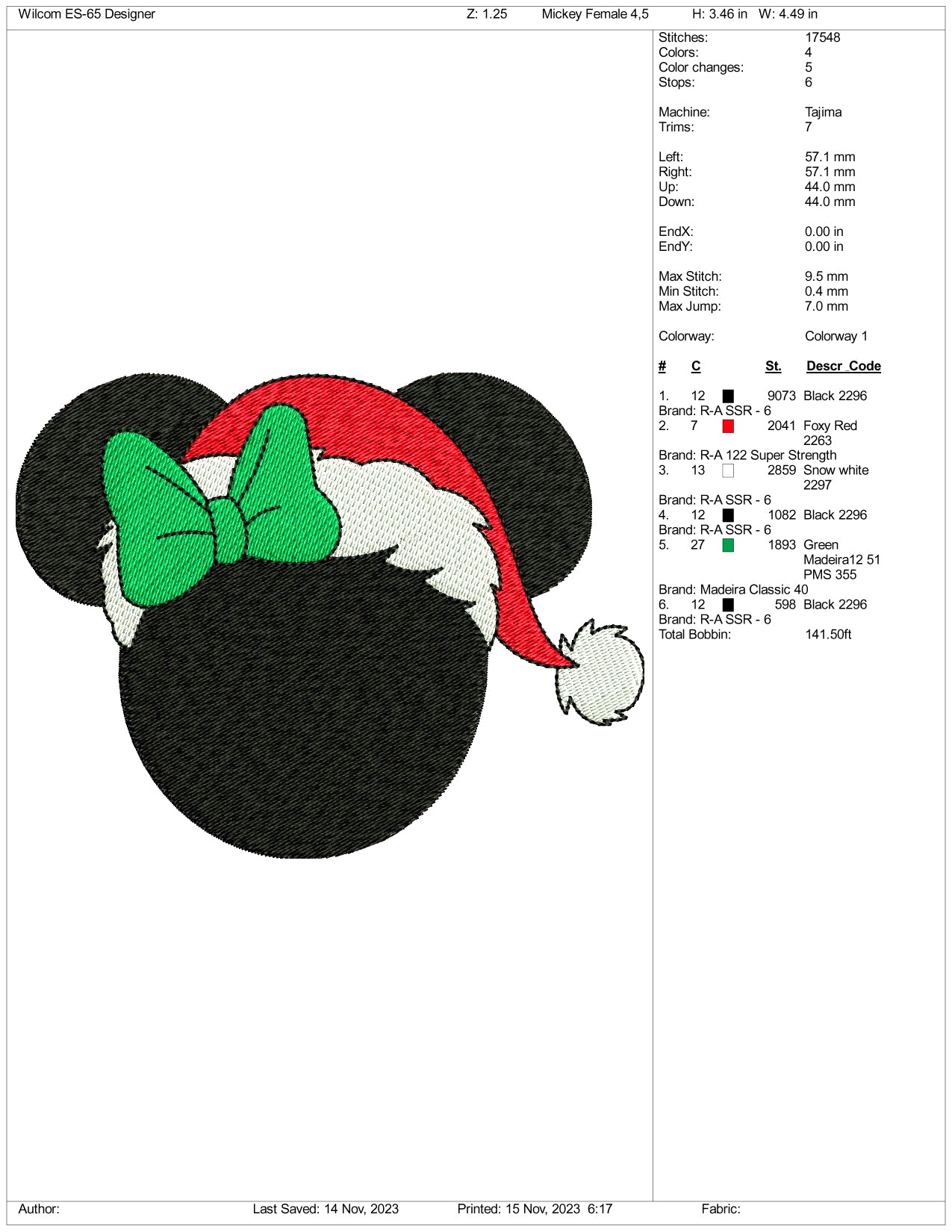 Santa Minnie Mouse Embroidery Design Files - 3 Size's