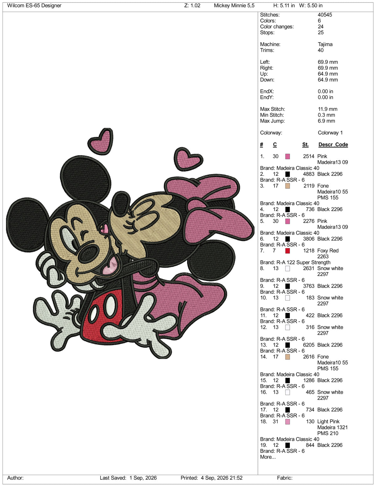 Mickey Minnie Logo Embroidery Design Files - 4 Size's