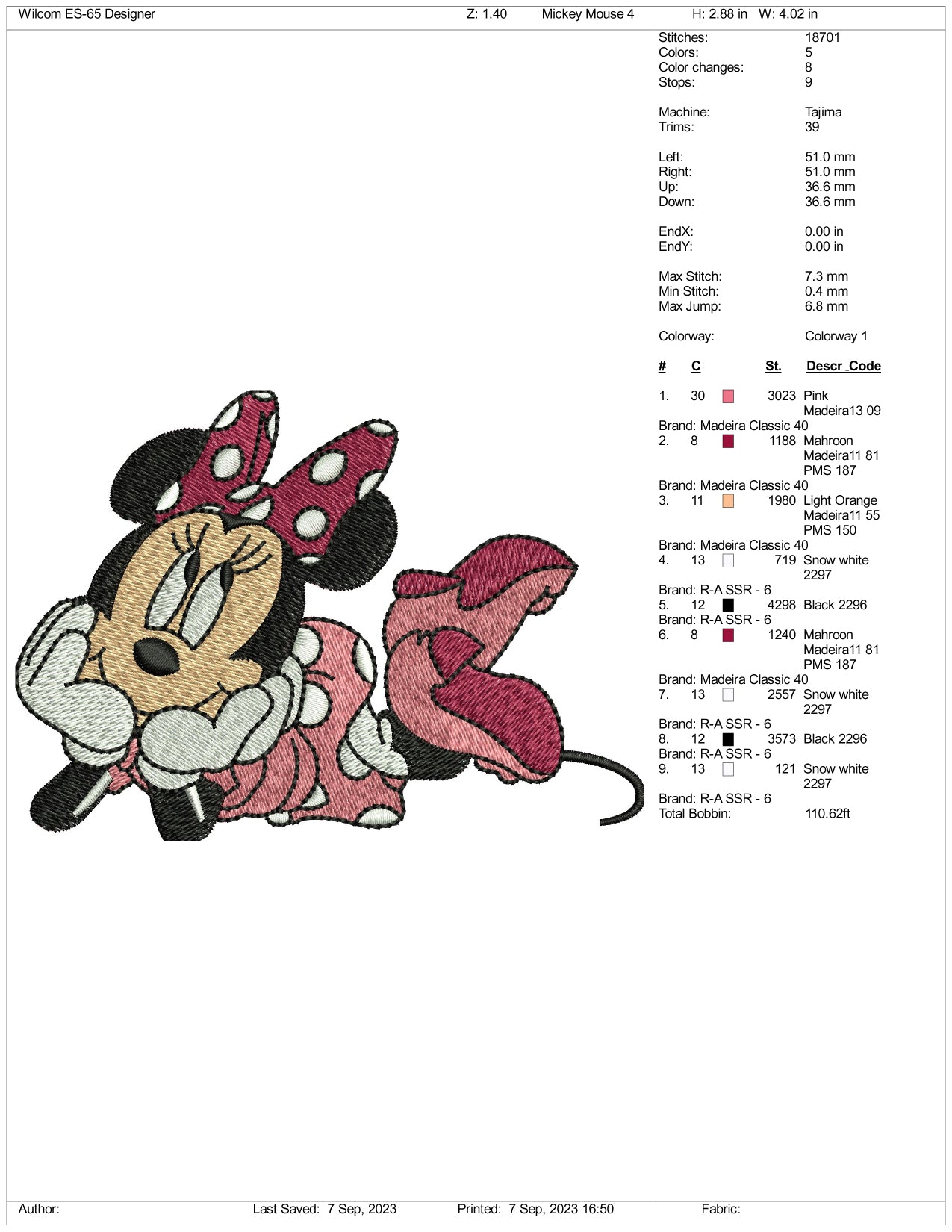 Minnie Mouse Embroidery Design Files - 4 Size's