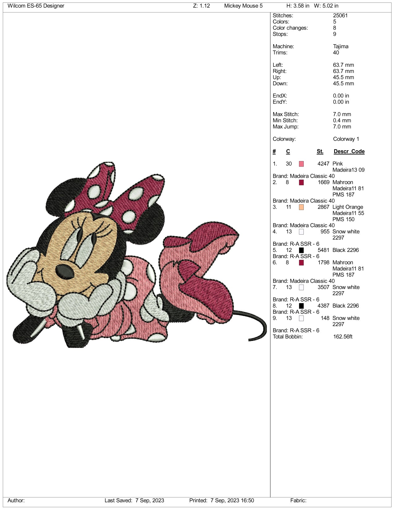 Minnie Mouse Embroidery Design Files - 4 Size's