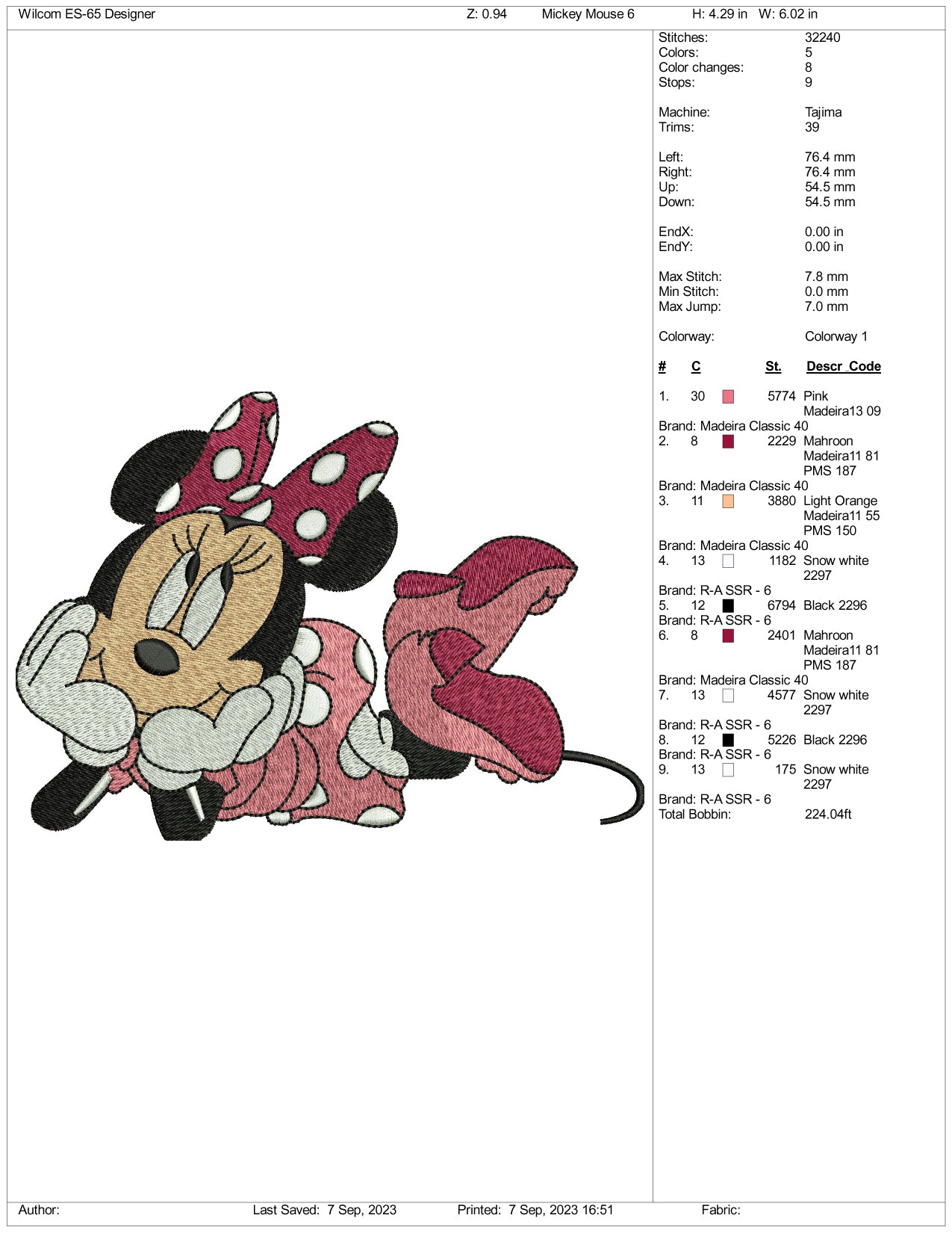 Minnie Mouse Embroidery Design Files - 4 Size's